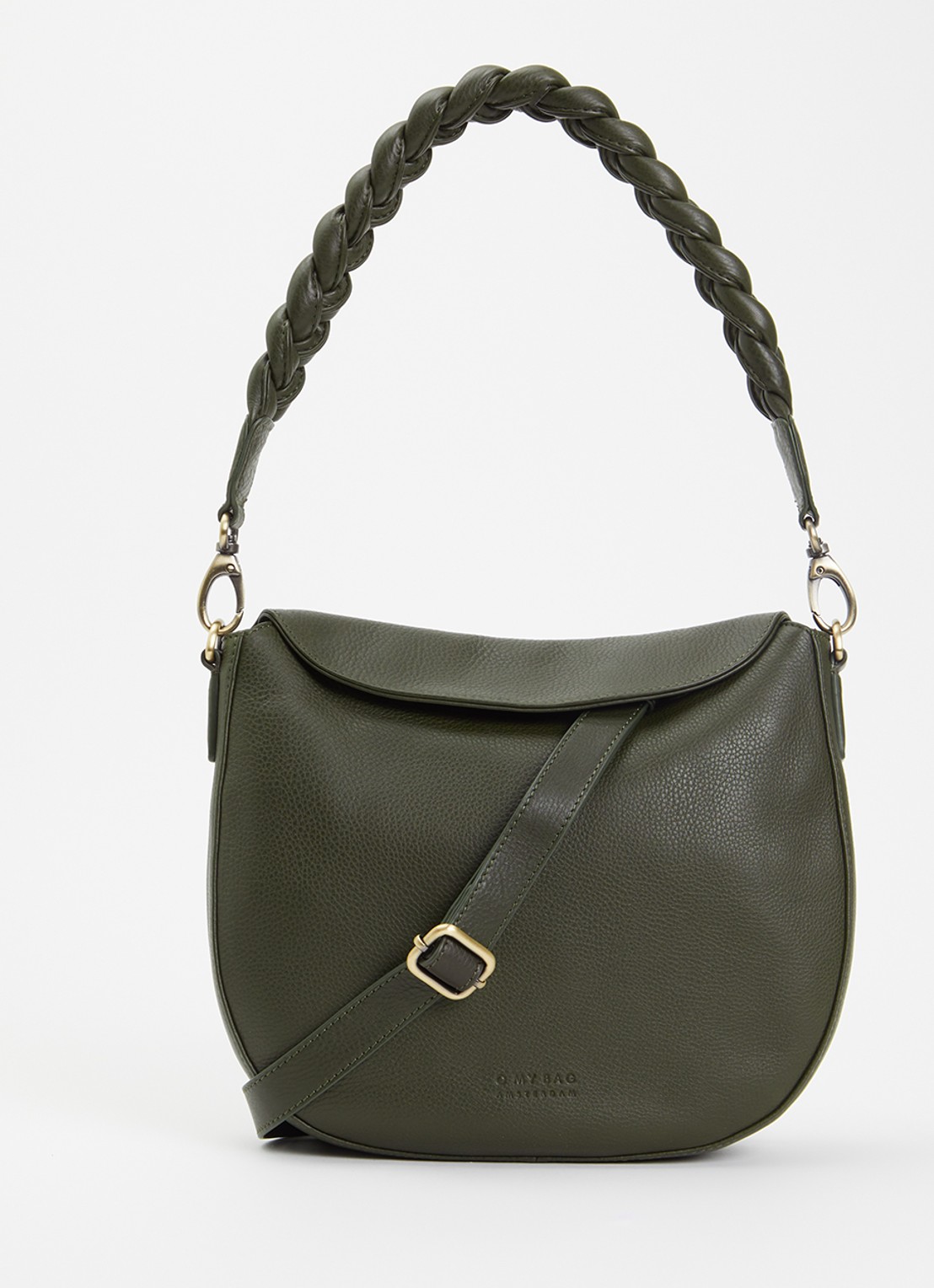 O My Bag Lana handtas van leer met afneembare schouderriem  - voorkant 5 mosgroen