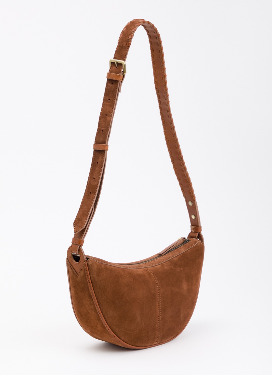 O My Bag Leo Midi crossbodytas van suède - achterkant cognac