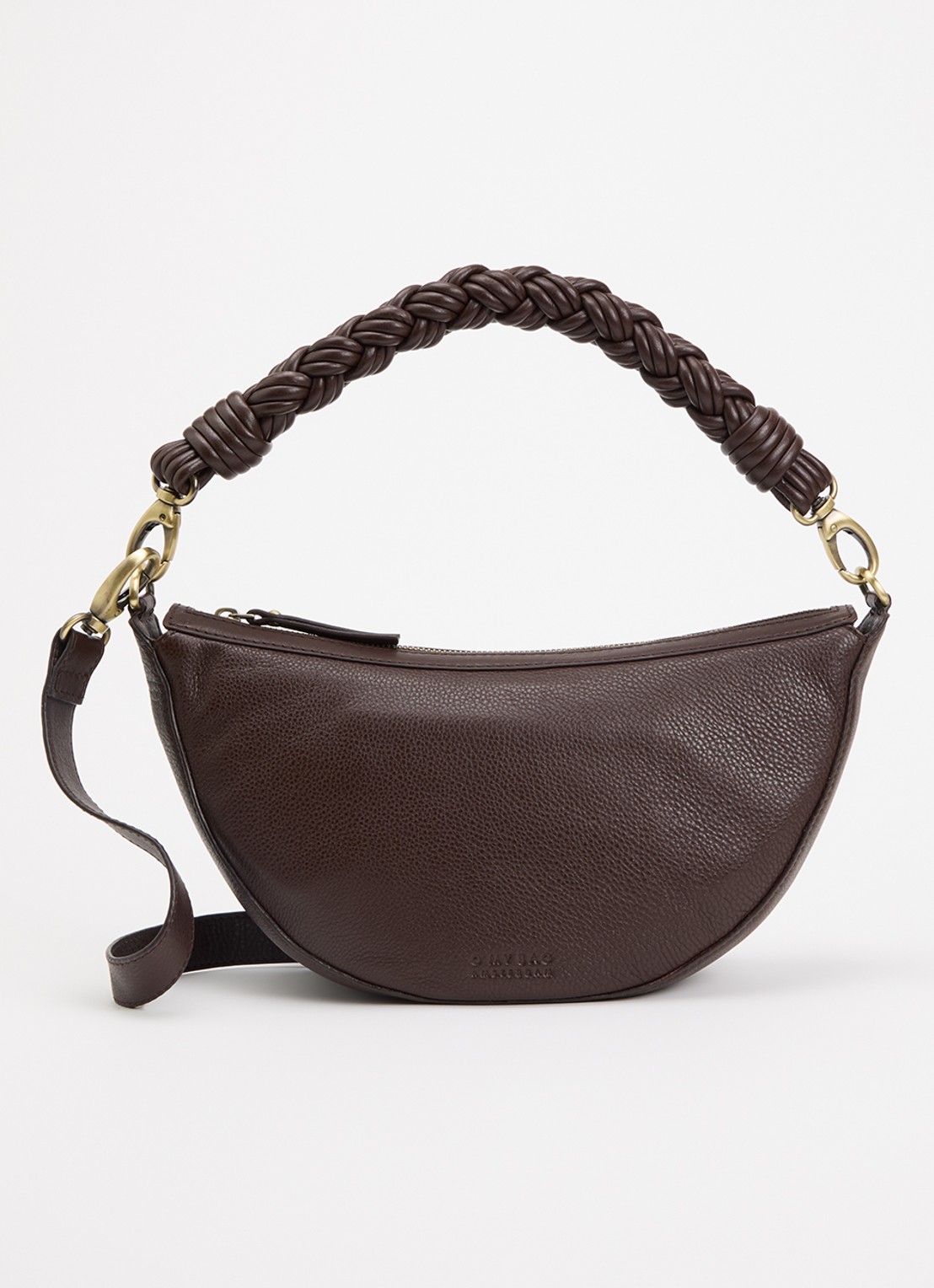 O My Bag Leo schoudertas van leer met gevlochten detail - voorkant 2 bruin