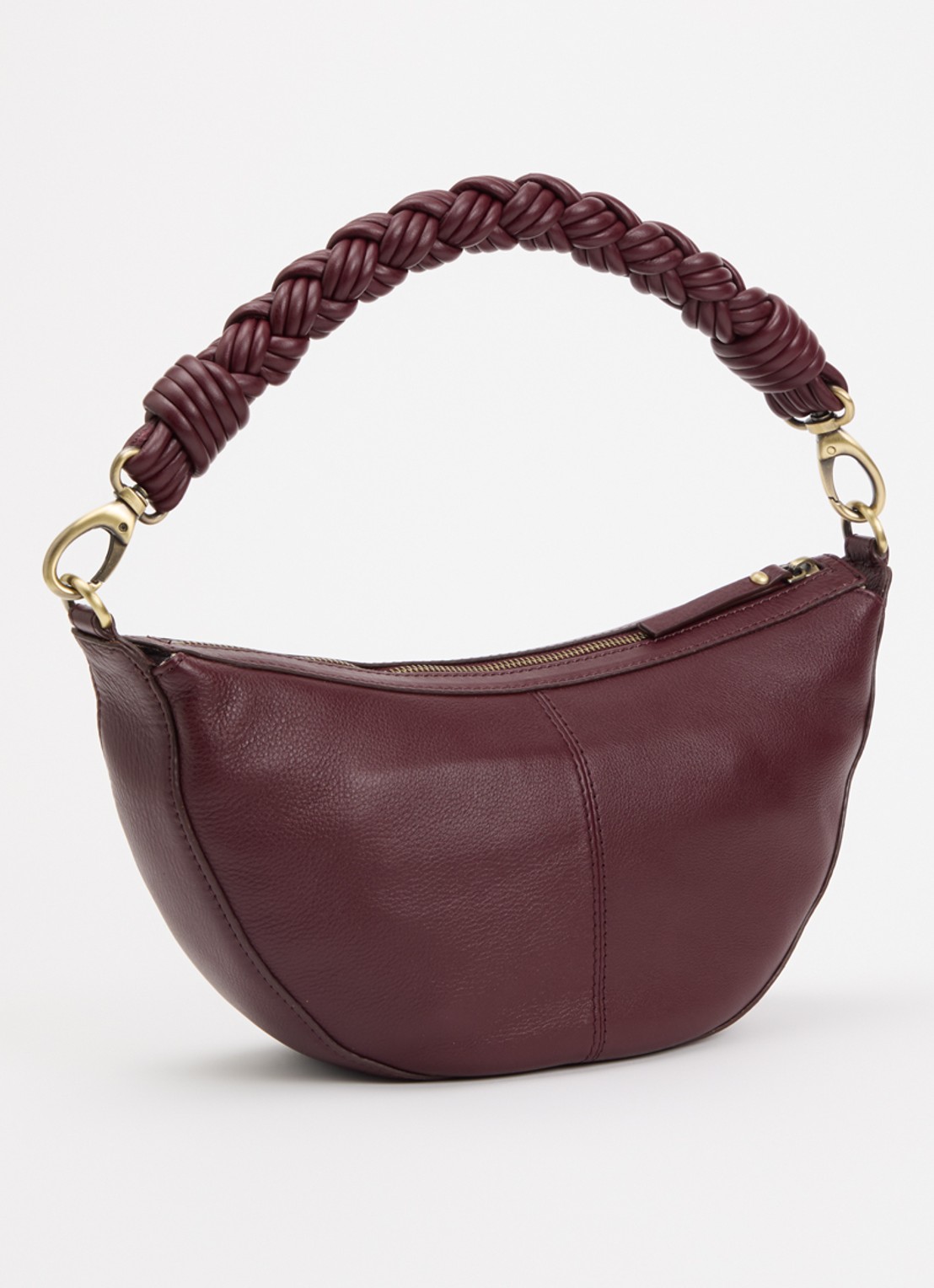 O My Bag Leo schoudertas van leer met gevlochten detail - achterkant bordeauxrood