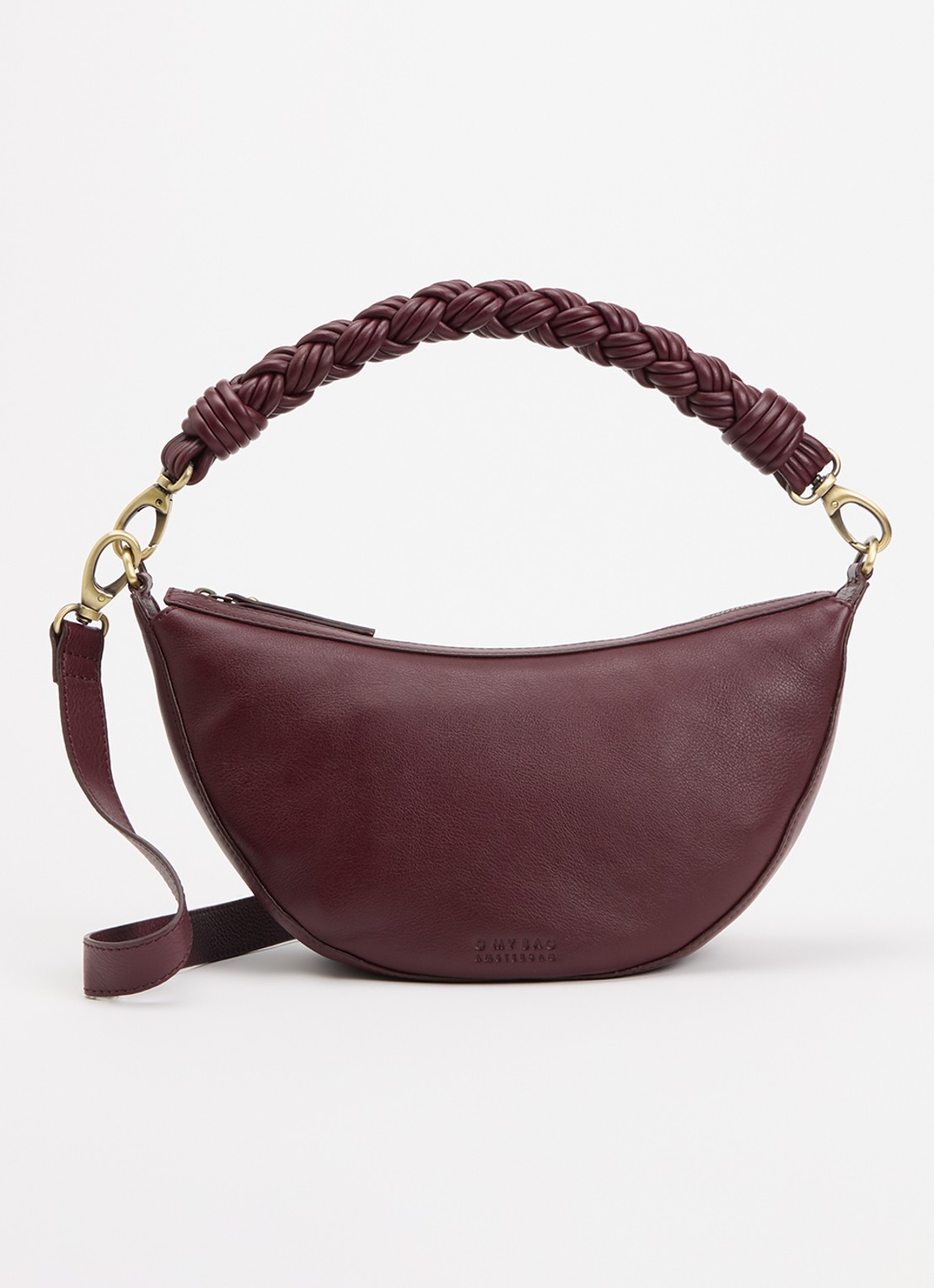 O My Bag Leo schoudertas van leer met gevlochten detail - voorkant 5 bordeauxrood