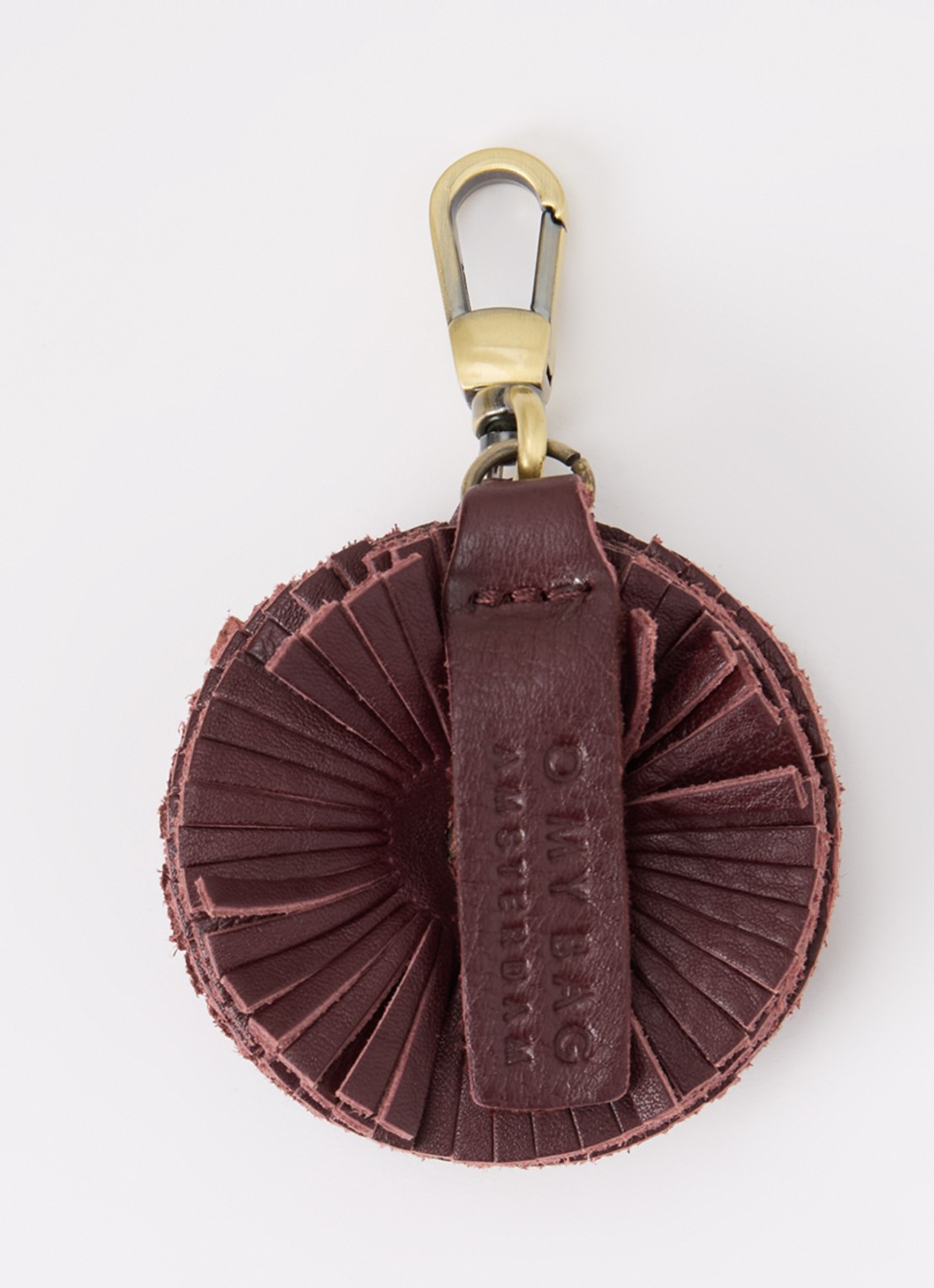 O My Bag Pom Pom tasbedel van leer - voorkant bordeauxrood
