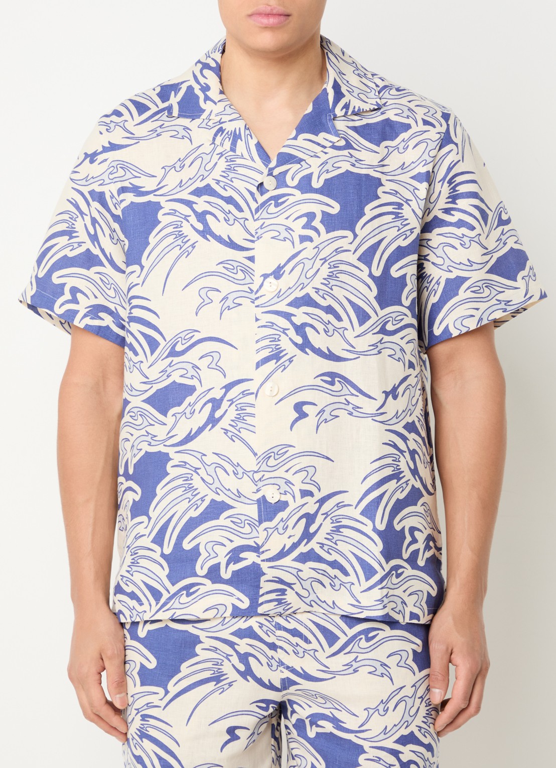 OAS Cuba regular fit overhemd van linnen - detail 3 blauw