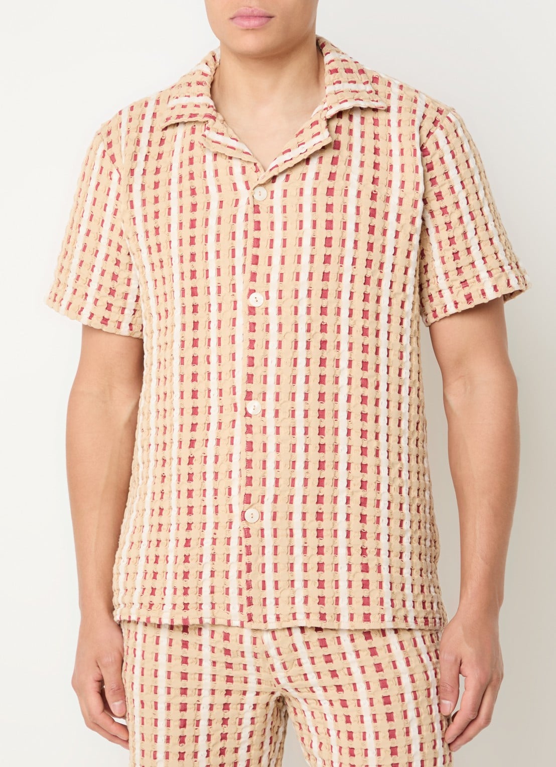 OAS Lano cuba regular fit overhemd met structuur - detail 4 beige