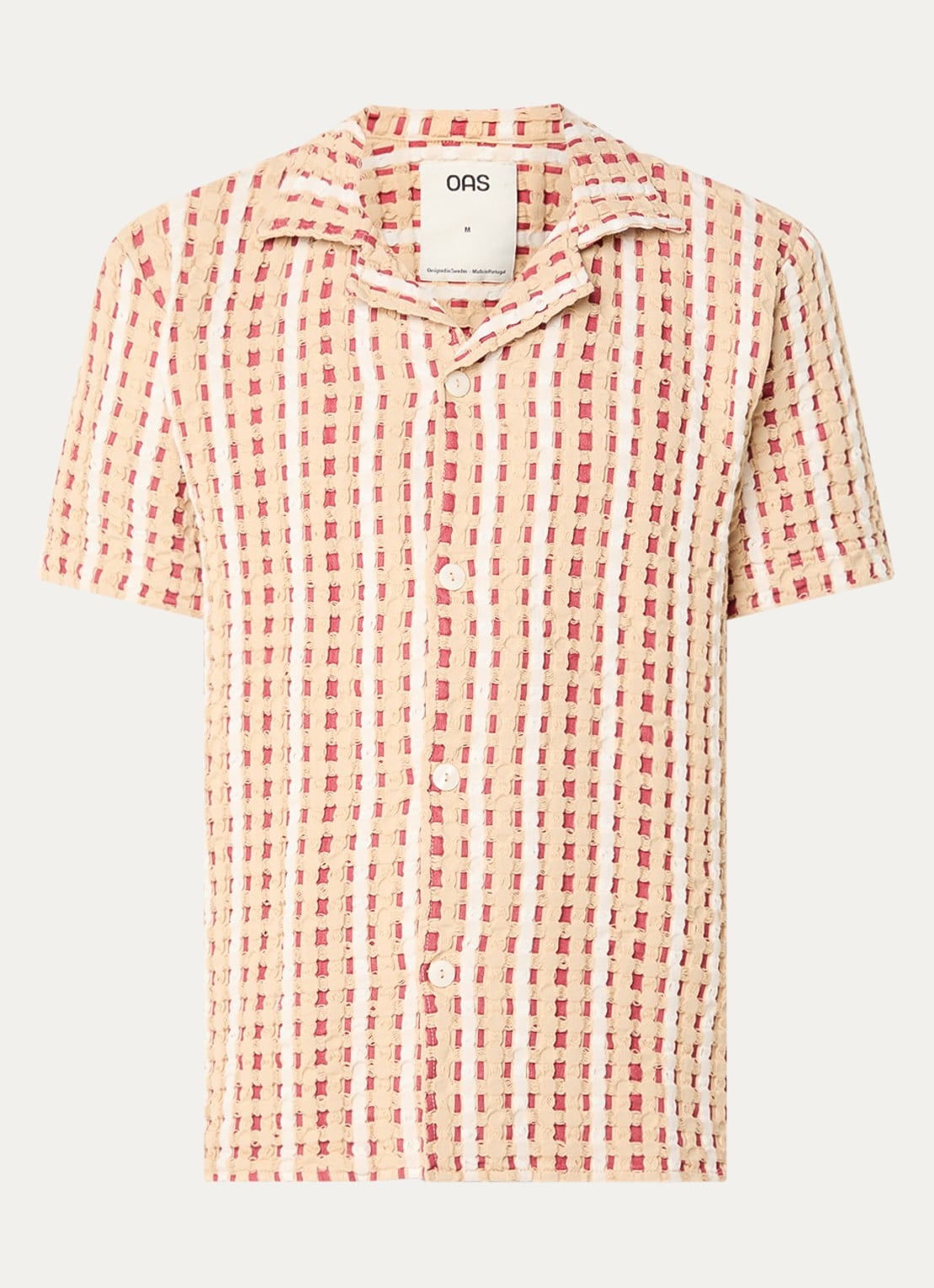 OAS Lano cuba regular fit overhemd met structuur - voorkant beige