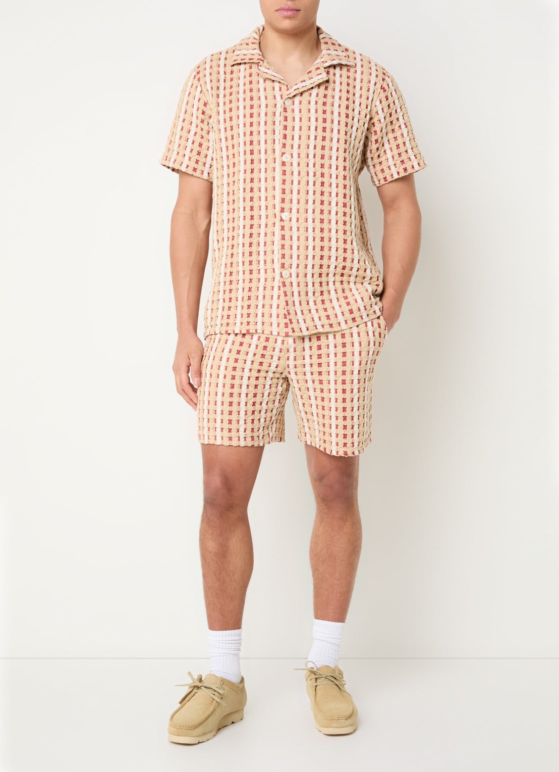 OAS Lano cuba regular fit overhemd met structuur - voorkant 2 beige