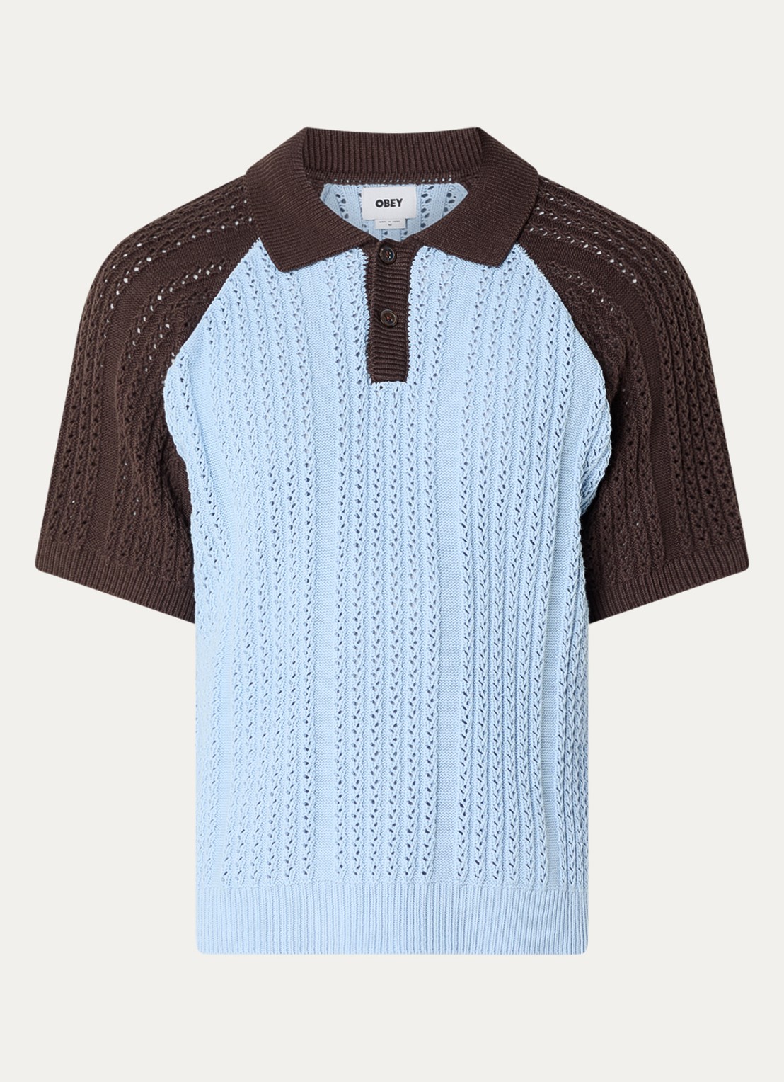 Obey Abel fijngebreide polo met stretch - voorkant 2 lichtblauw
