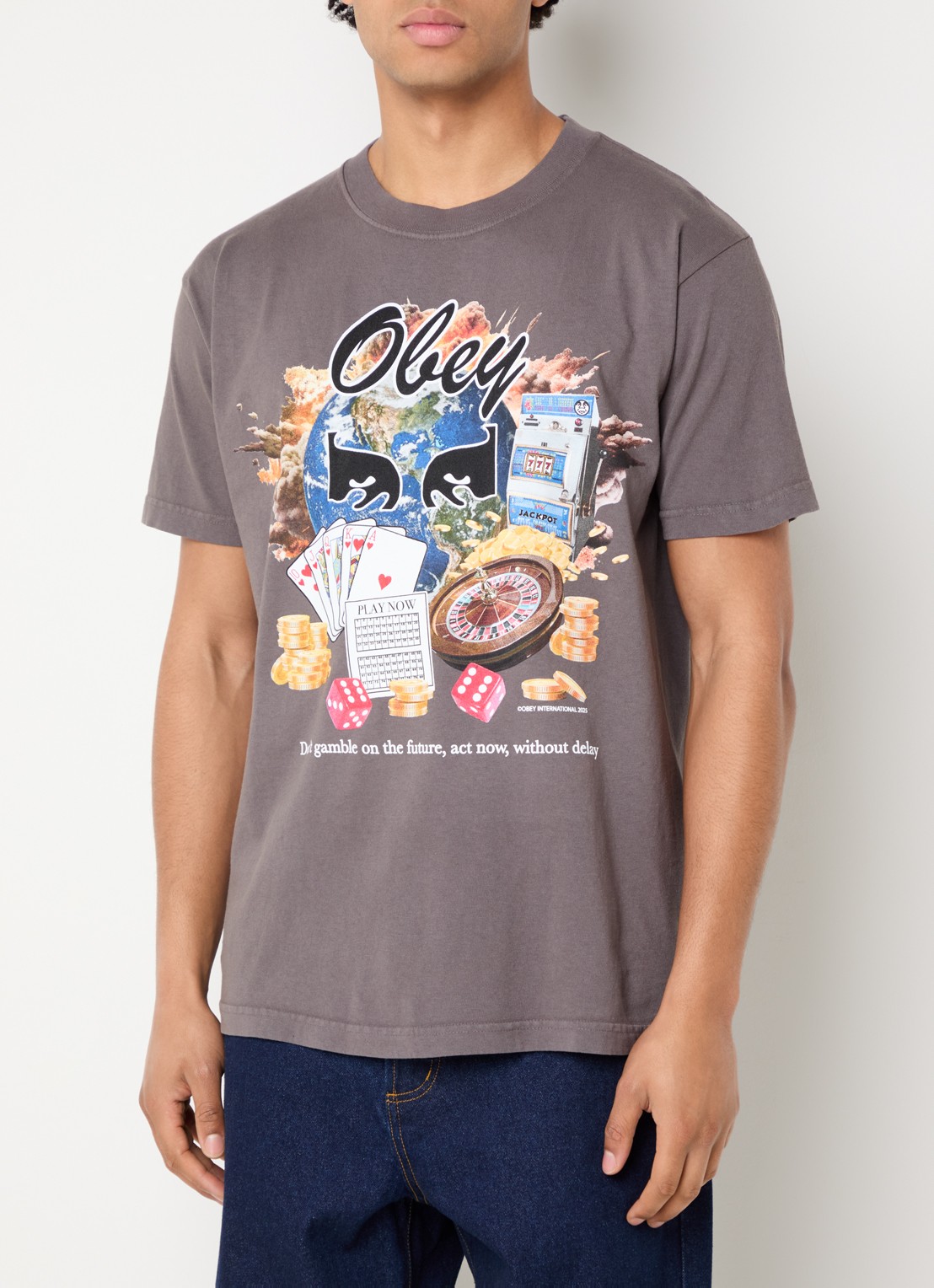 Obey Act Now T-shirt met print - detail 4 donkergrijs