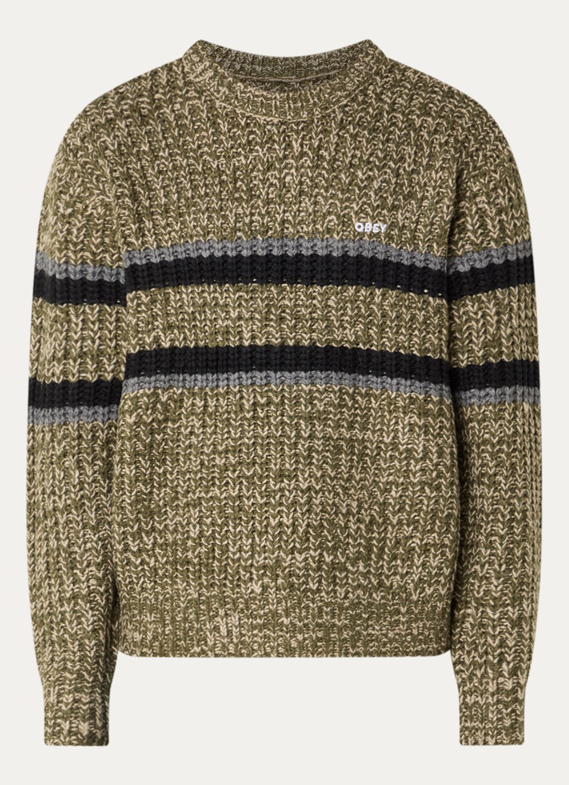 Obey Alden grofgebreide trui met streepprint - voorkant 2 groen