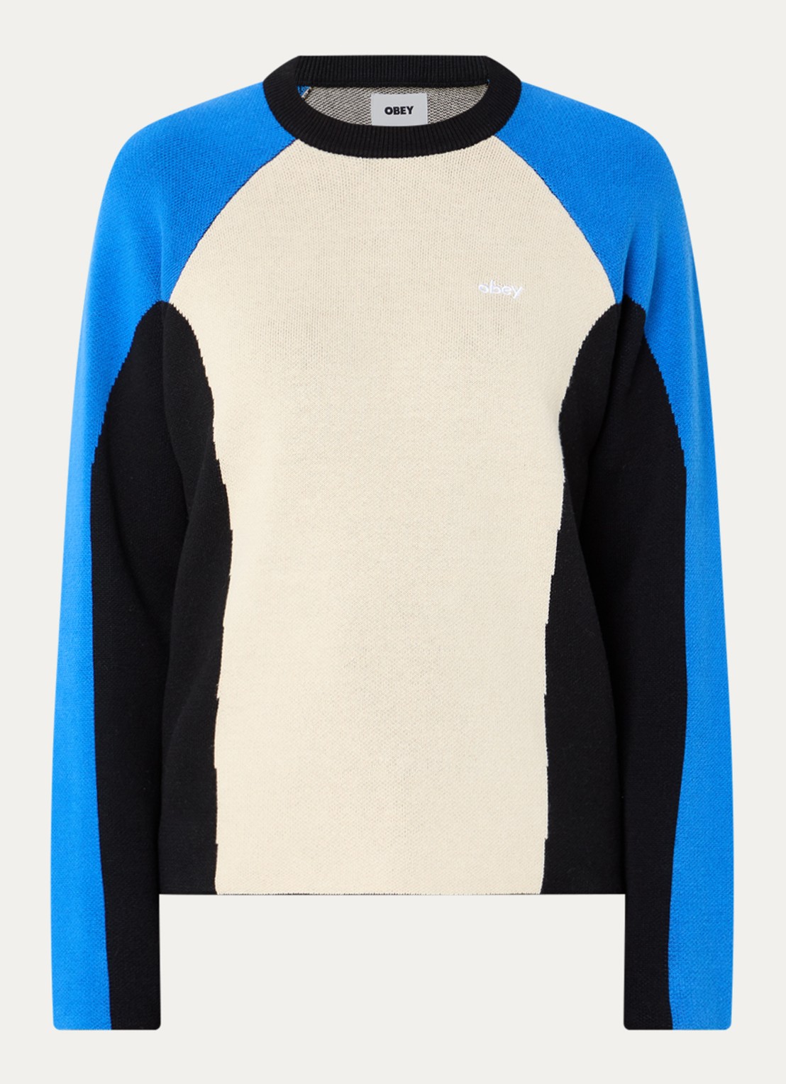 Obey Angie trui met logoprint - voorkant 3 gebroken wit