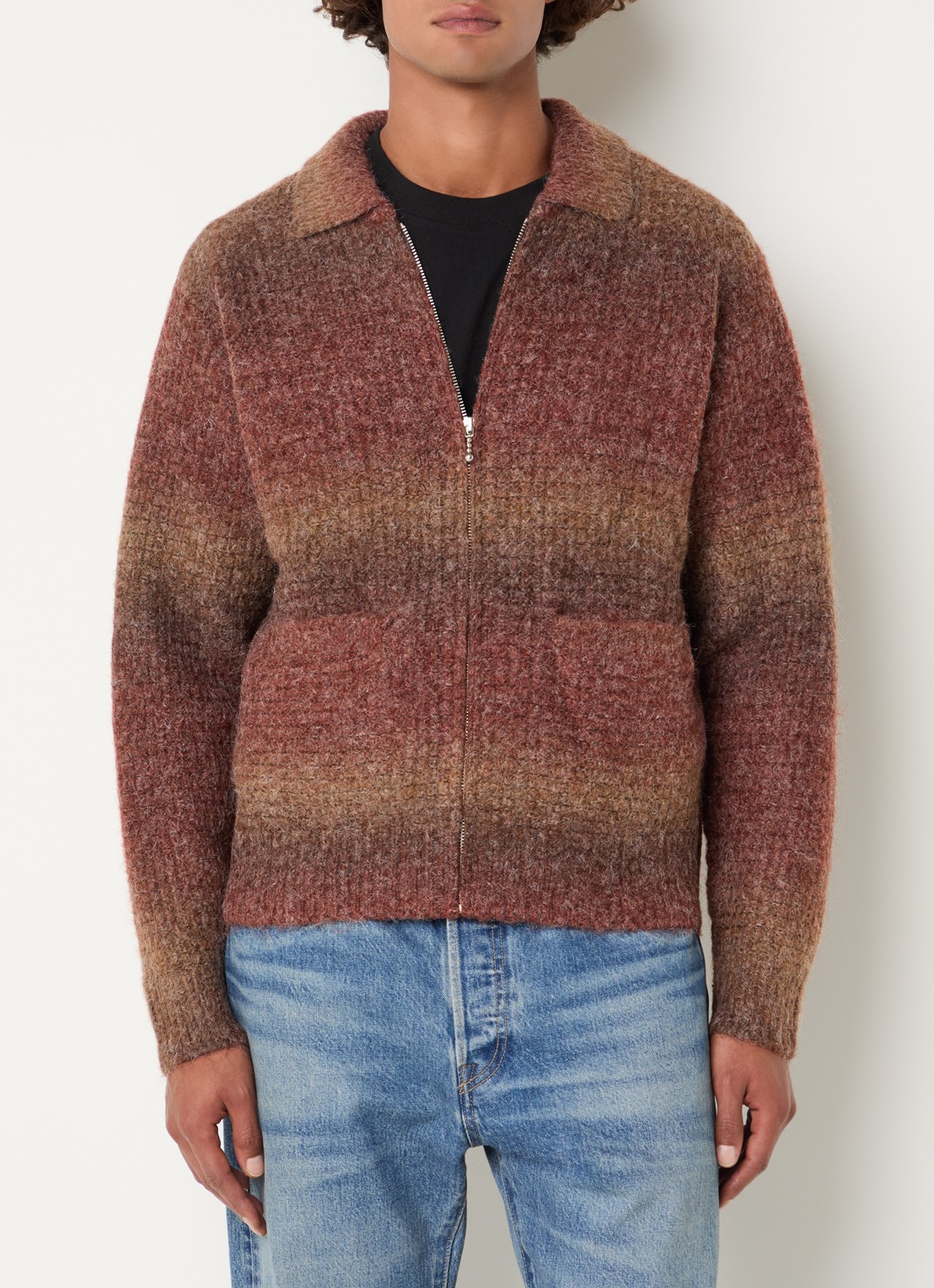 Obey Anton grofgebreid vest in wolblend - detail bruin