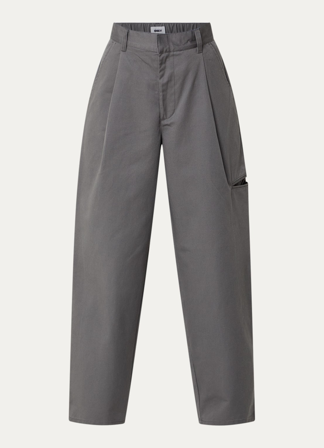 Obey Arden high waist wide fit chino met steekzakken - voorkant 3 antraciet