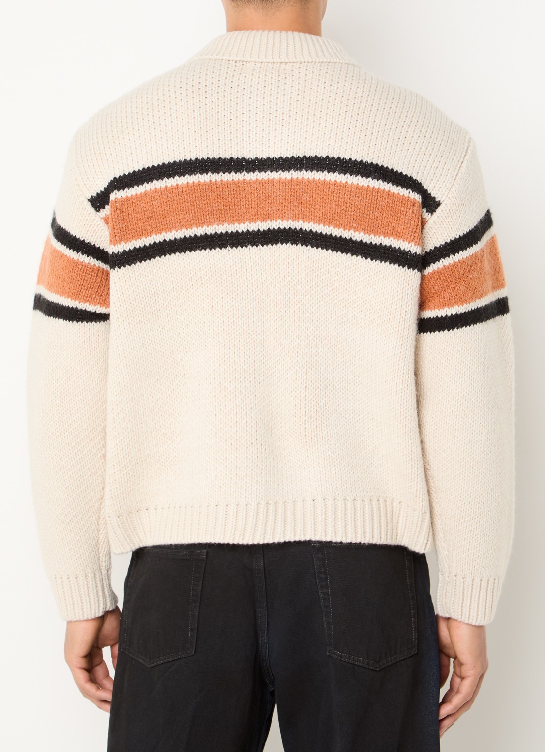 Obey Bernard grofgebreid vest met streepprint - achterkant 2 beige