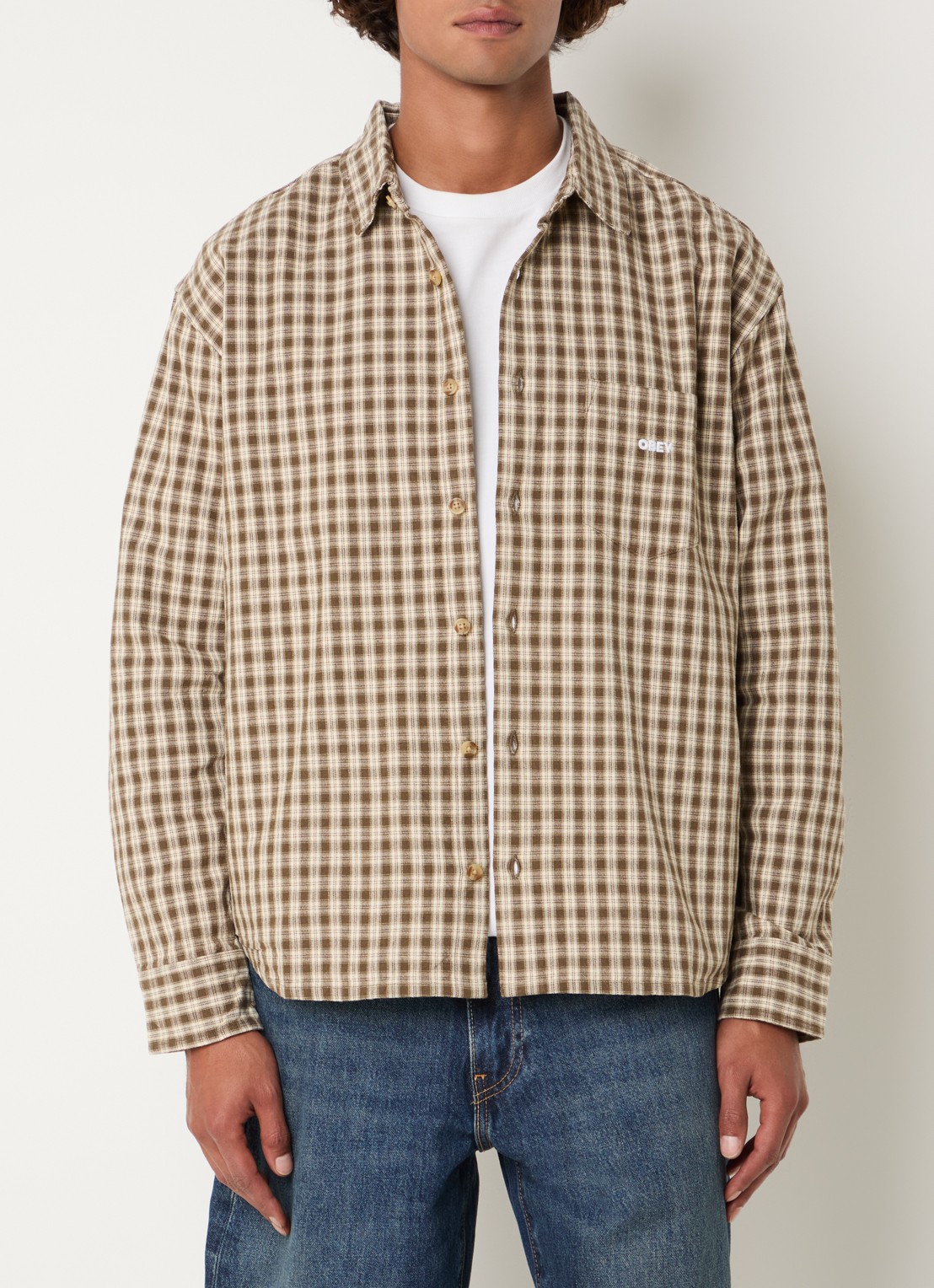 Obey Bigwig Axel overshirt met ruitdessin en borstzak - detail 4 beige