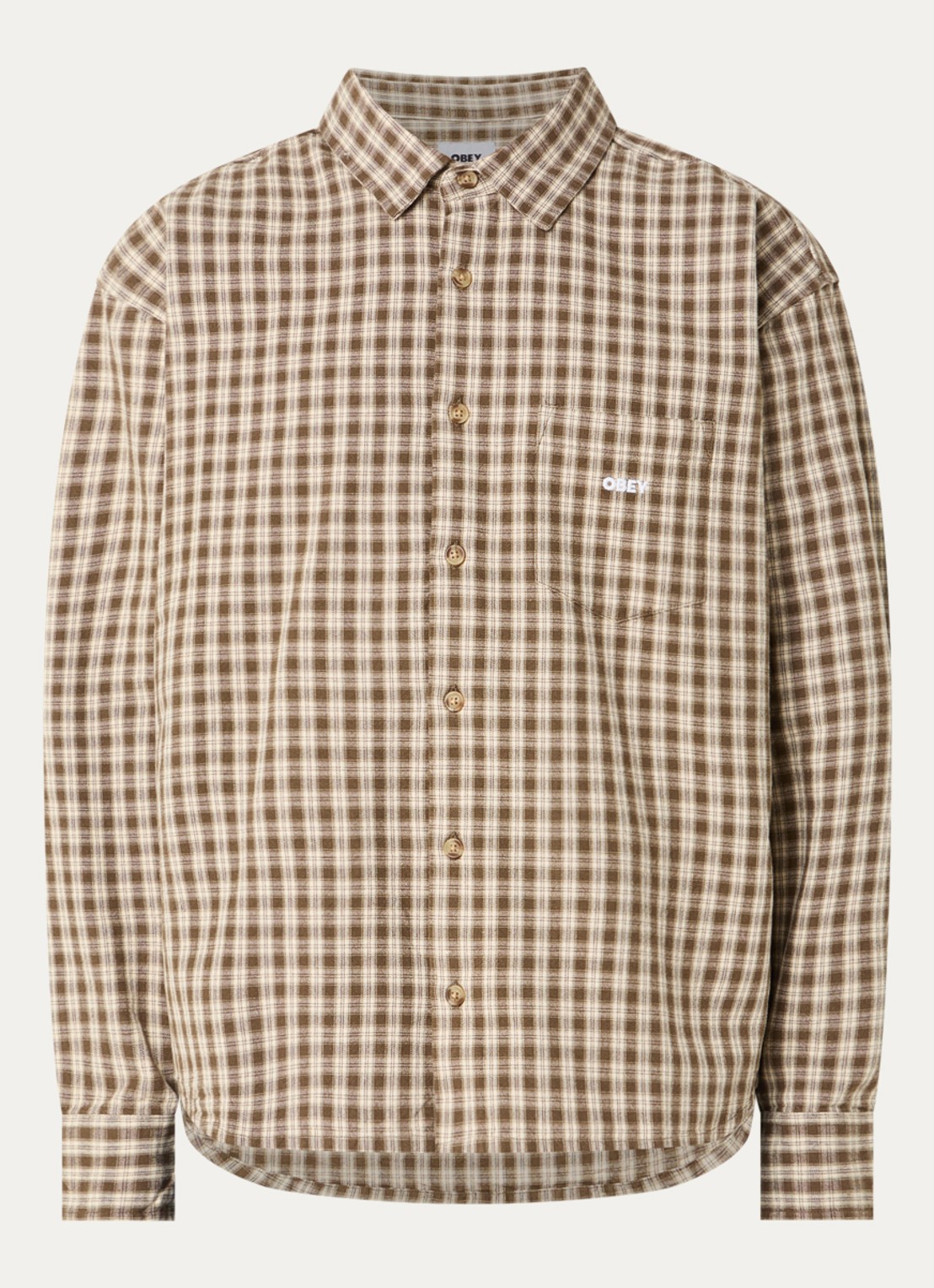 Obey Bigwig Axel overshirt met ruitdessin en borstzak - voorkant beige