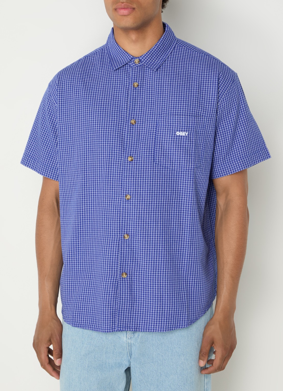 Obey Bigwig Frank regular fit overhemd met ruitdessin - detail 4 blauw