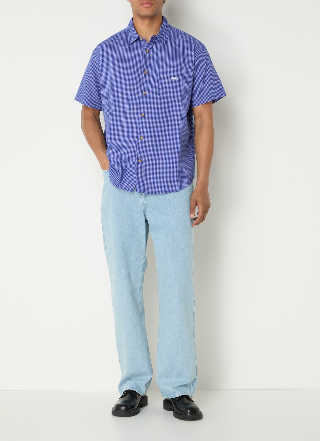 Obey Bigwig Frank regular fit overhemd met ruitdessin - voorkant 3 blauw