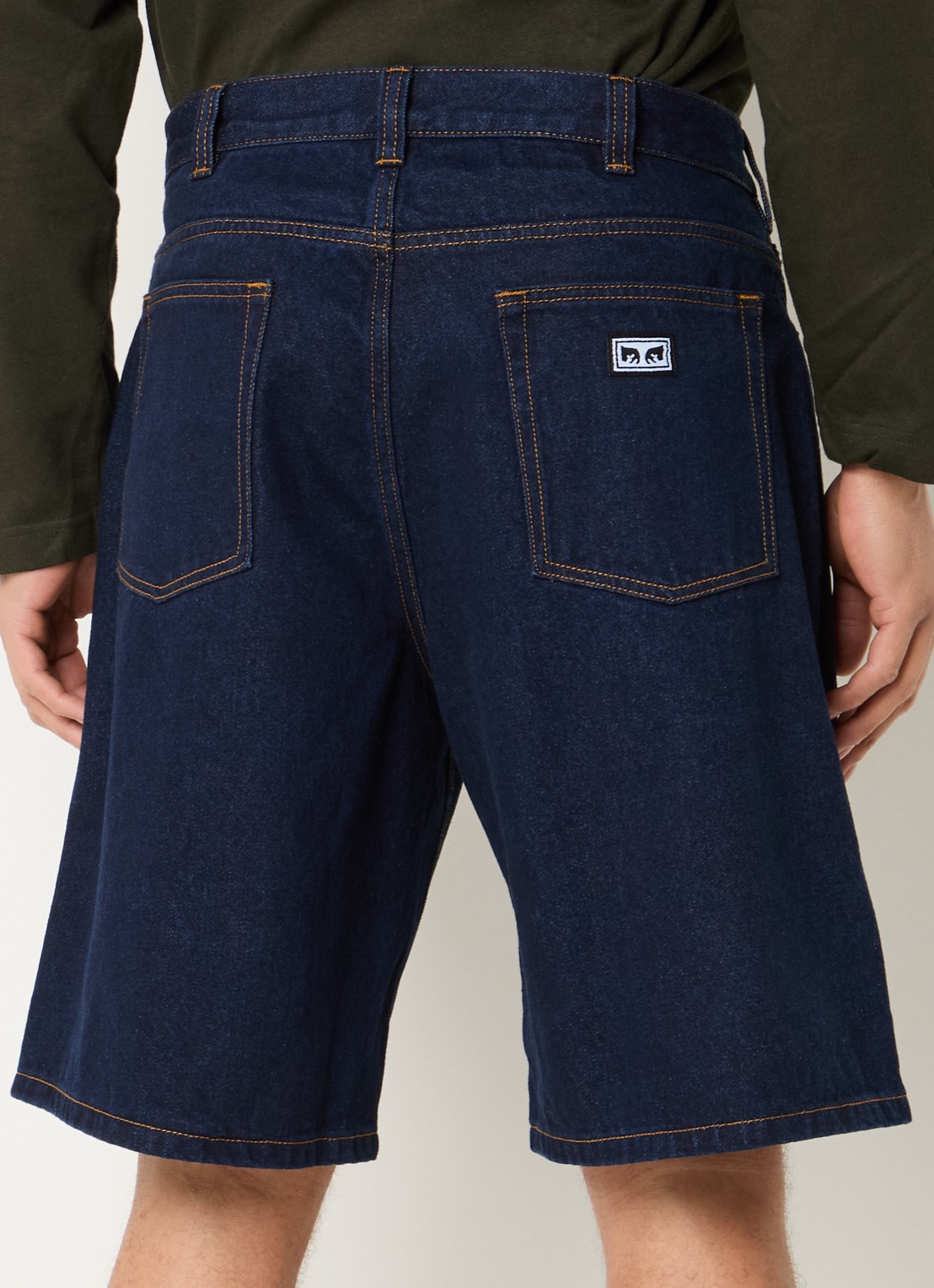 Obey Bigwig wide fit korte broek van denim met donkere wassing - achterkant 4 indigo