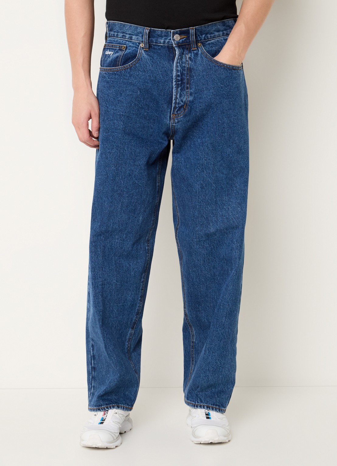 Obey Bigwig wide leg jeans met steekzakken - detail 4 indigo