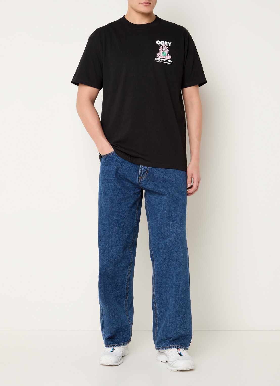 Obey Bigwig wide leg jeans met steekzakken - voorkant 3 indigo