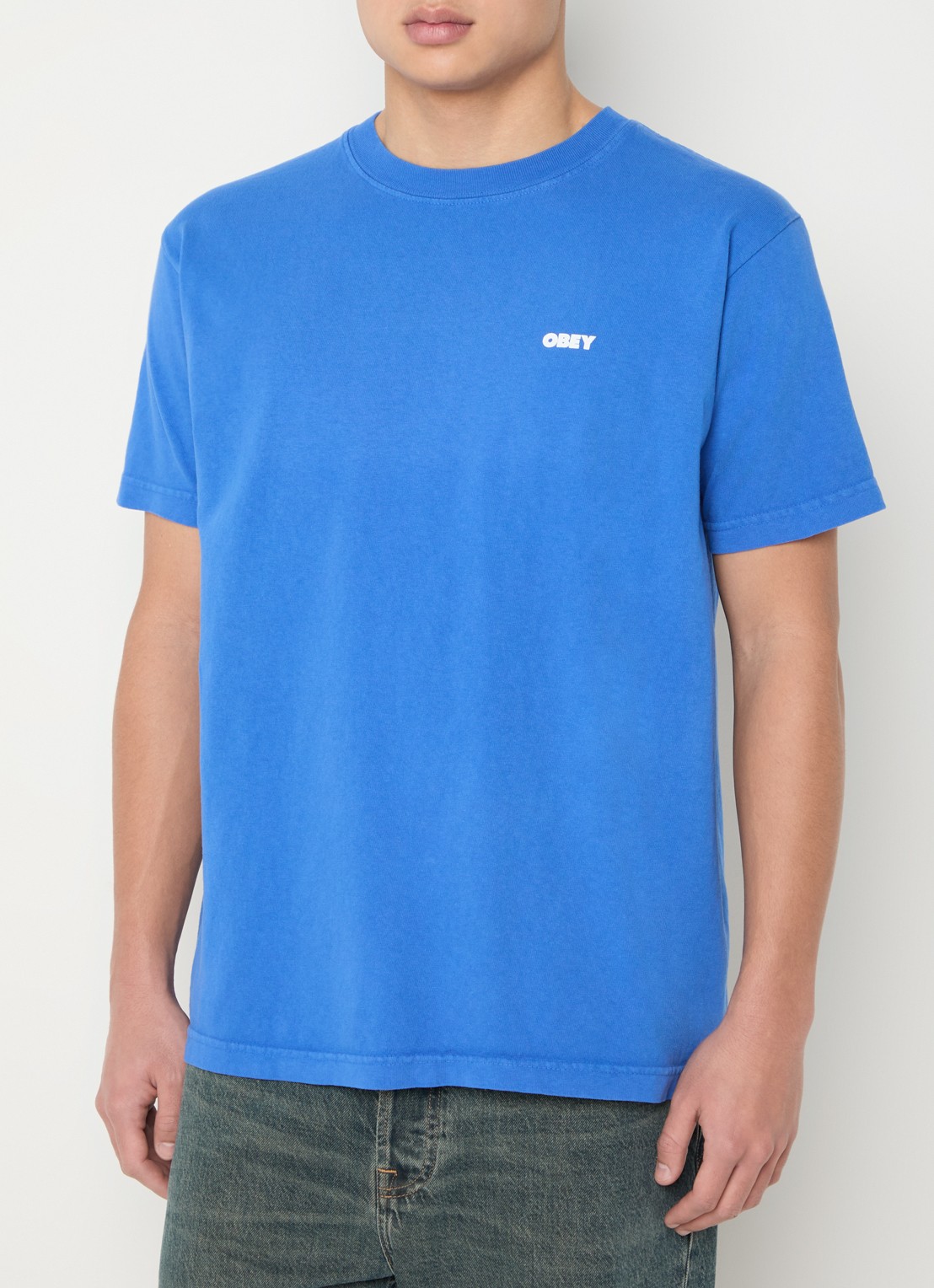 Obey Bold Icon Face T-shirt met logo- en backprint - achterkant indigo