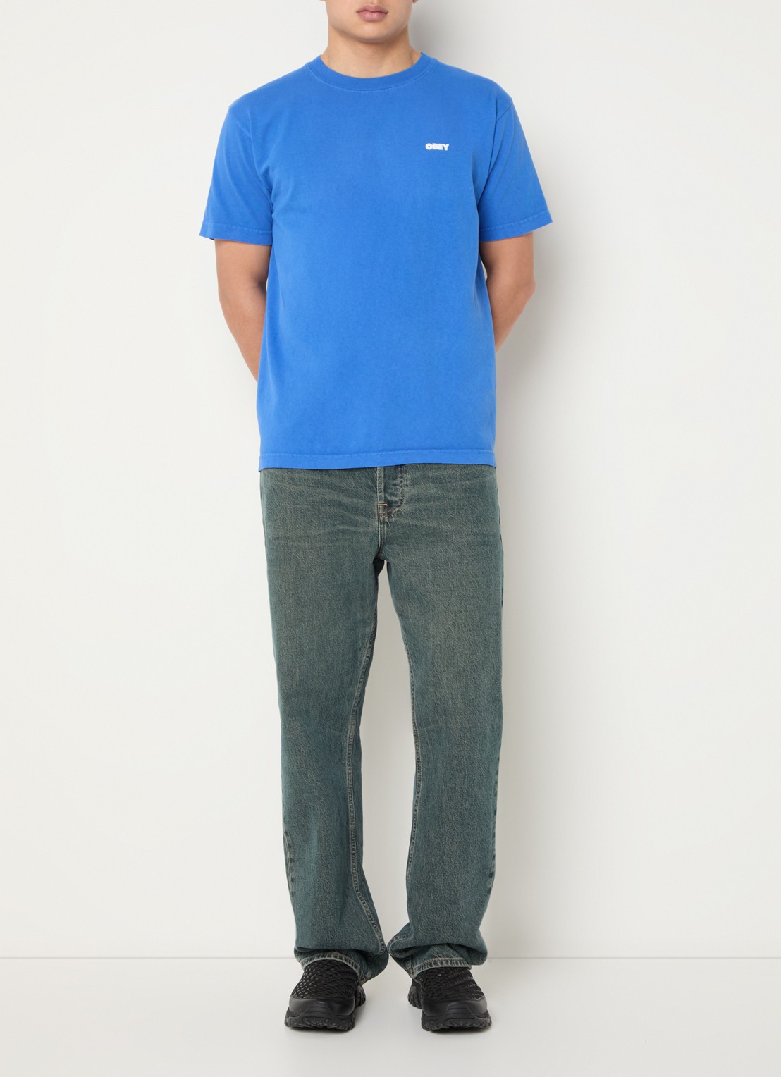 Obey Bold Icon Face T-shirt met logo- en backprint - voorkant 4 indigo