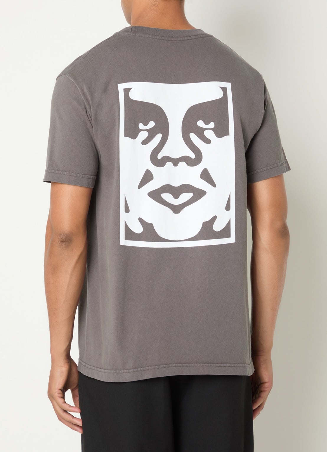 Obey Bold Icon Face T-shirt met logo- en backprint - detail 4 antraciet