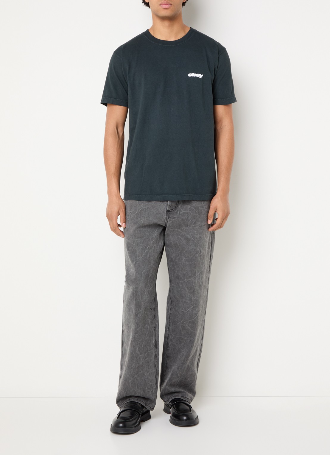 Obey Bounce T-shirt met logo- en backprint - voorkant 2 antraciet