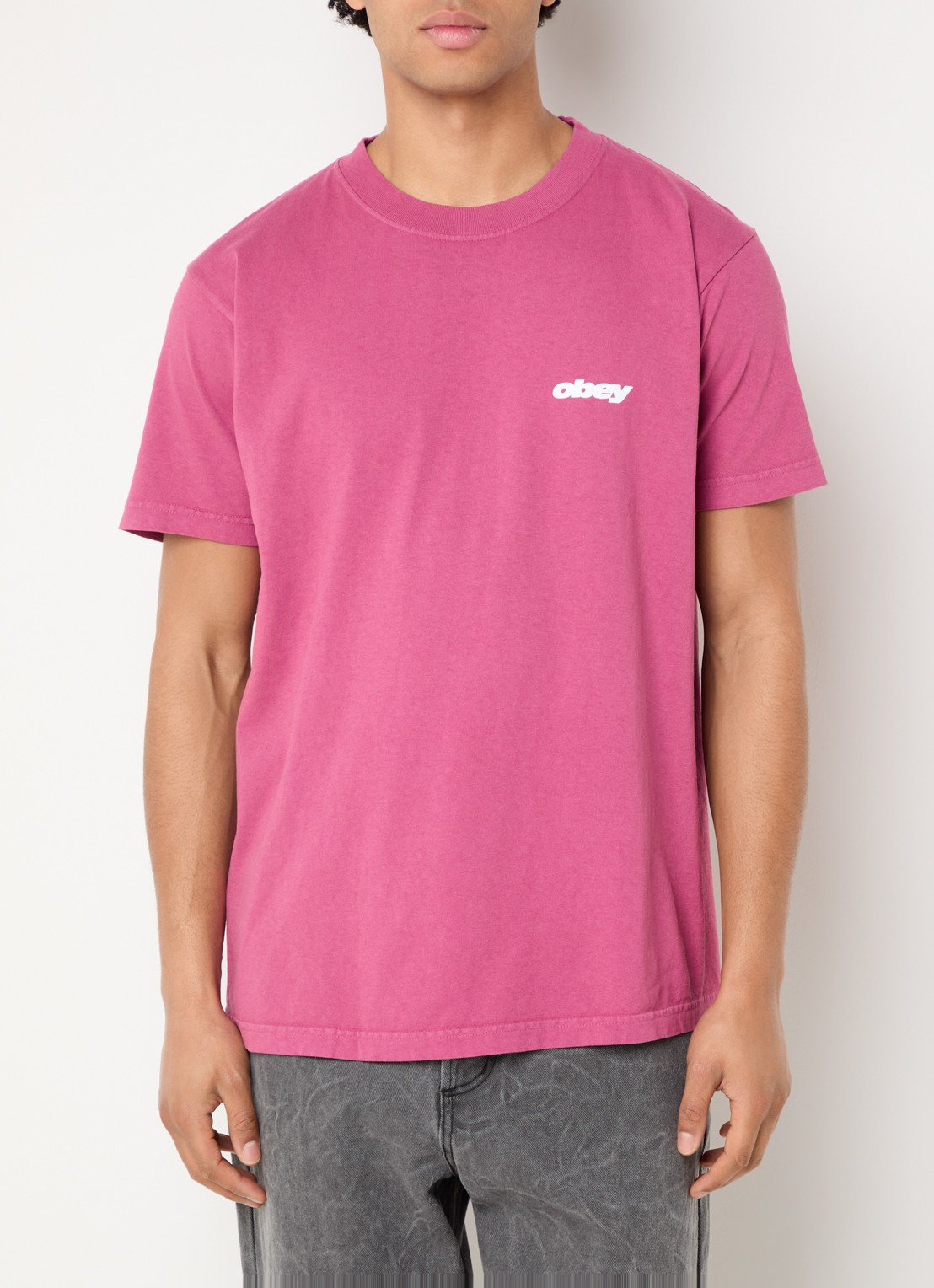 Obey Bounce T-shirt met logo- en backprint - achterkant kersenrood