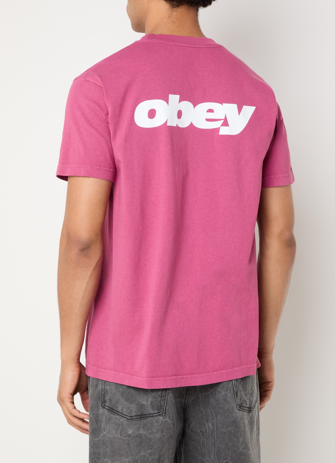 Obey Bounce T-shirt met logo- en backprint - detail 4 kersenrood