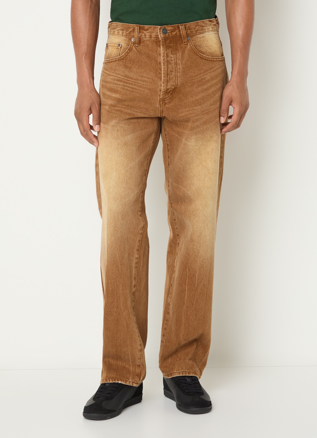 Obey Boxcar straight leg jeans met medium wassing - detail camel
