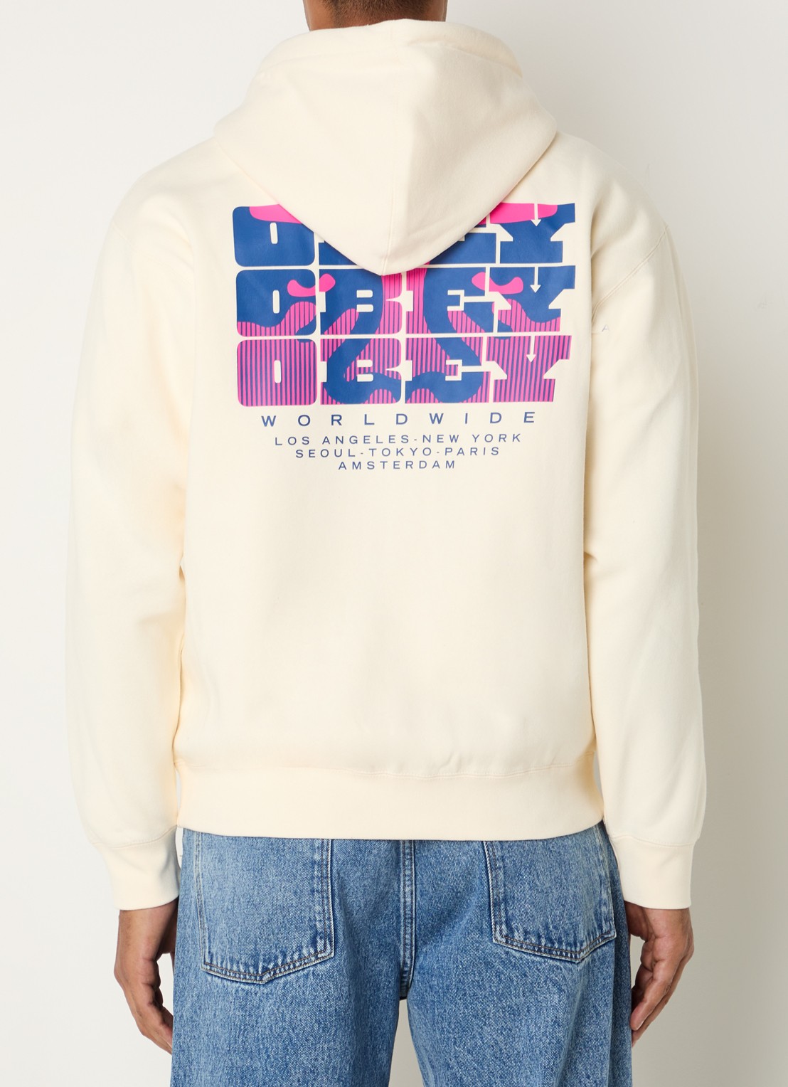 Obey Brick By Brick hoodie met logo- en backprint - detail 2 creme