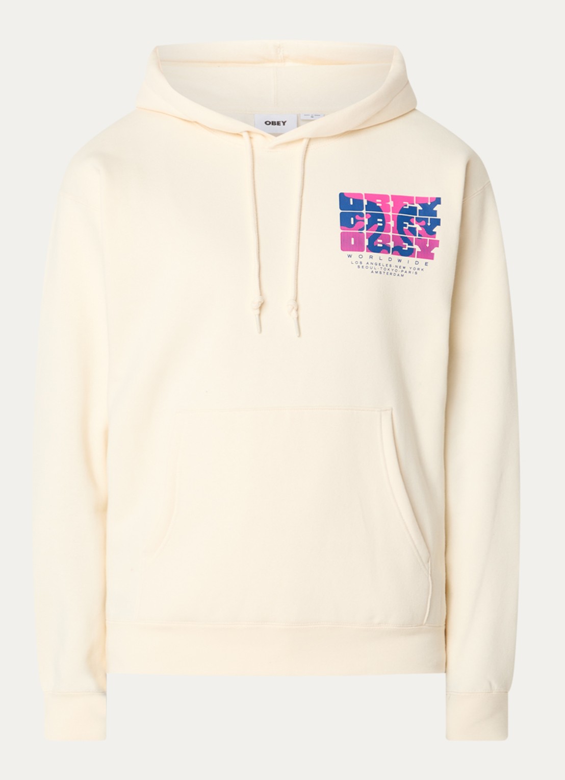 Obey Brick By Brick hoodie met logo- en backprint - voorkant 4 creme
