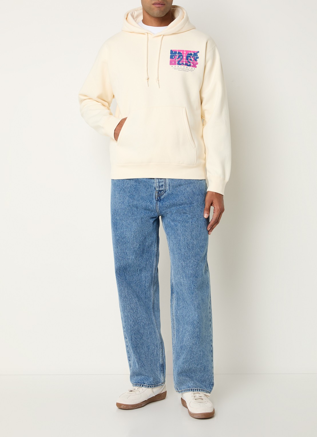 Obey Brick By Brick hoodie met logo- en backprint - voorkant 5 creme