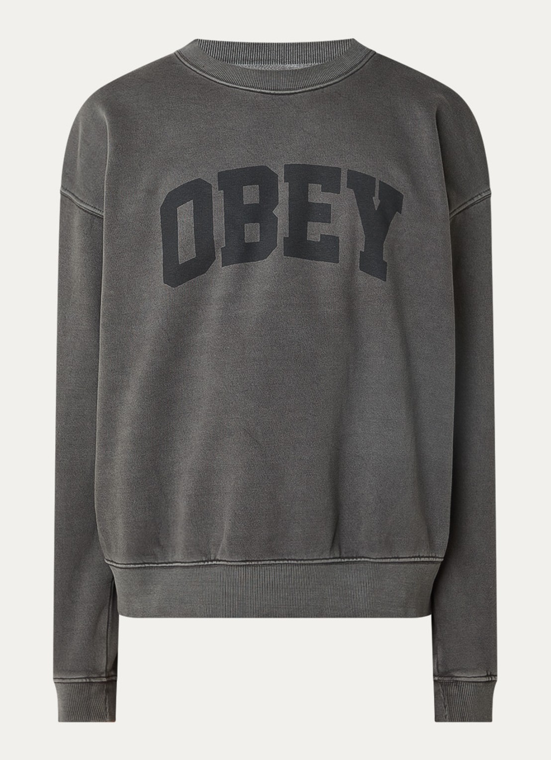 Obey Collegiate sweater met logo  - voorkant antraciet