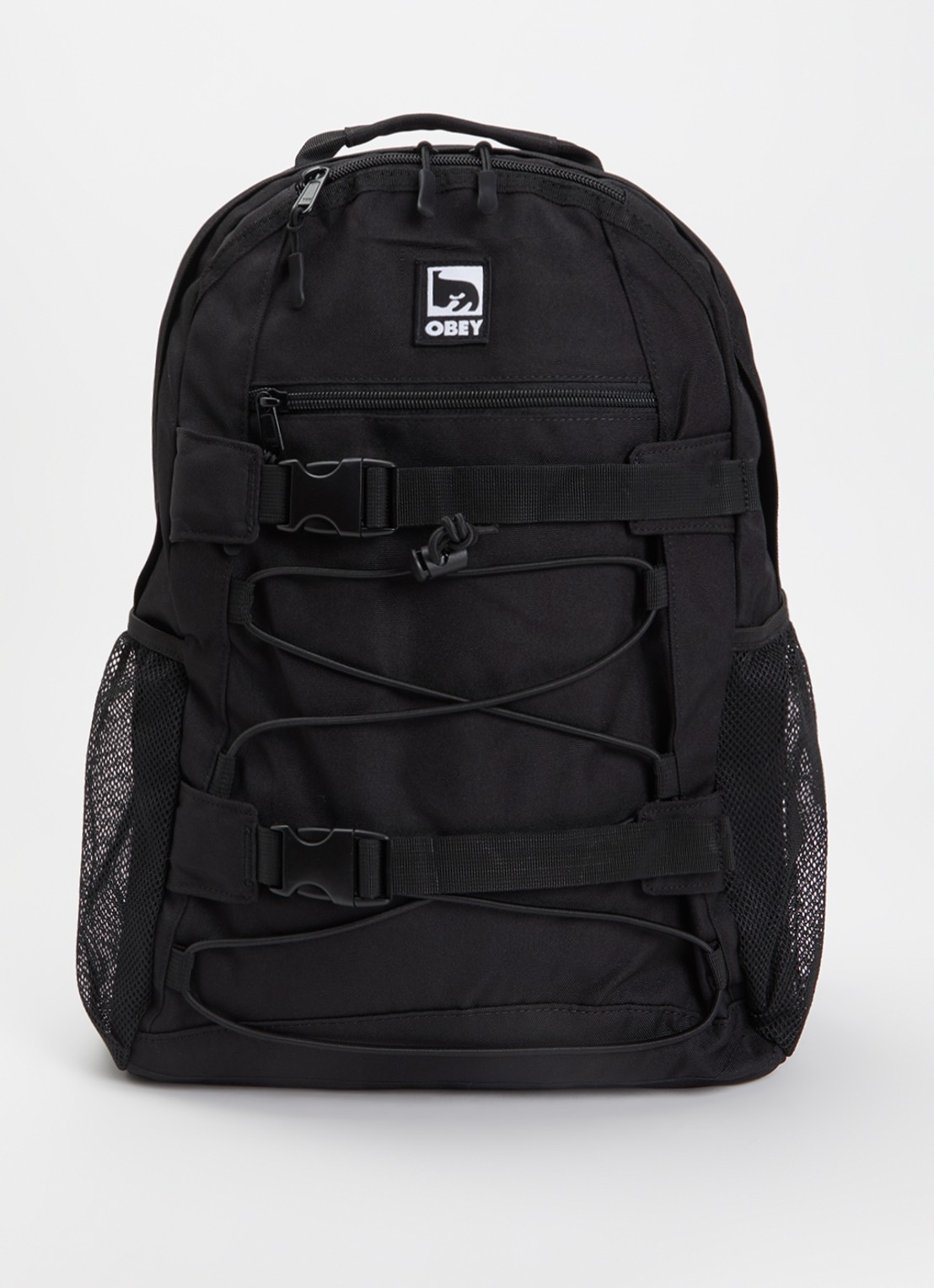 Obey Commuter rugzak met logo en 16 inch laptopvak - voorkant zwart