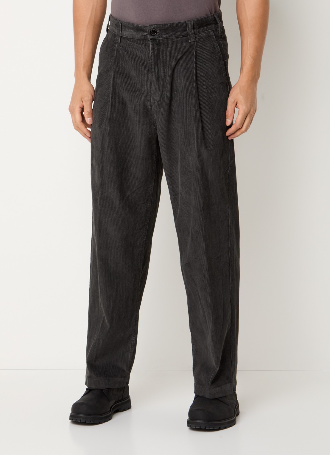 Obey Dean loose fit broek van corduroy - detail 2 antraciet