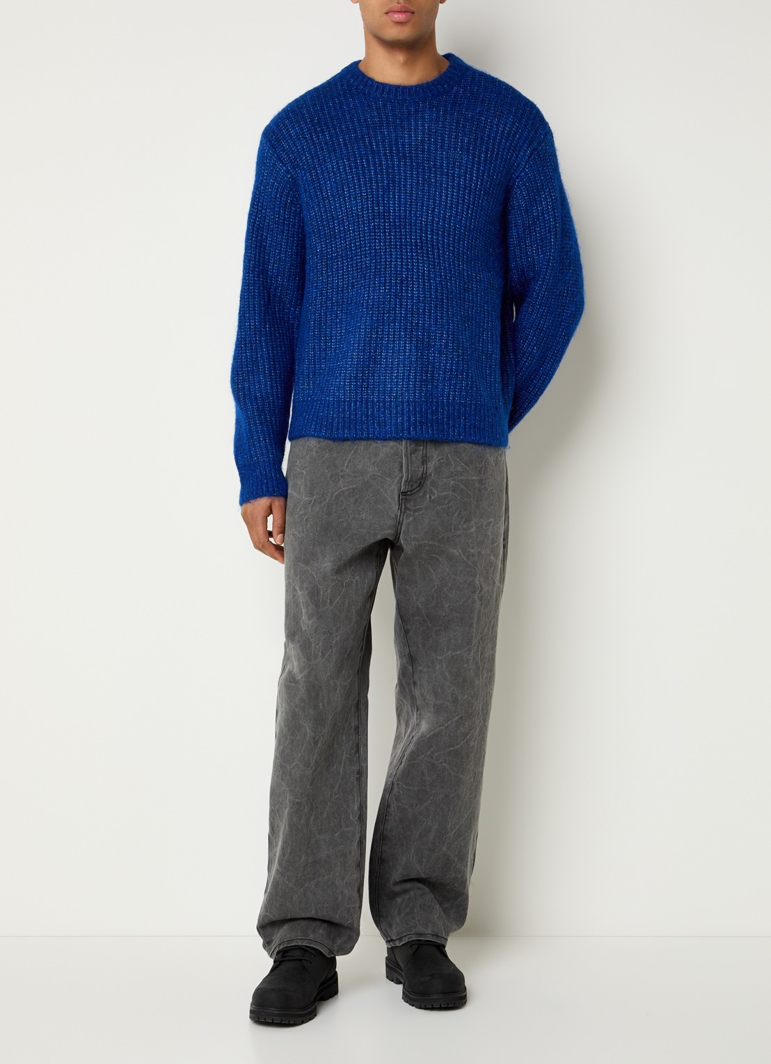 Obey Dexter grofgebreide trui in wolblend - voorkant 3 royalblauw