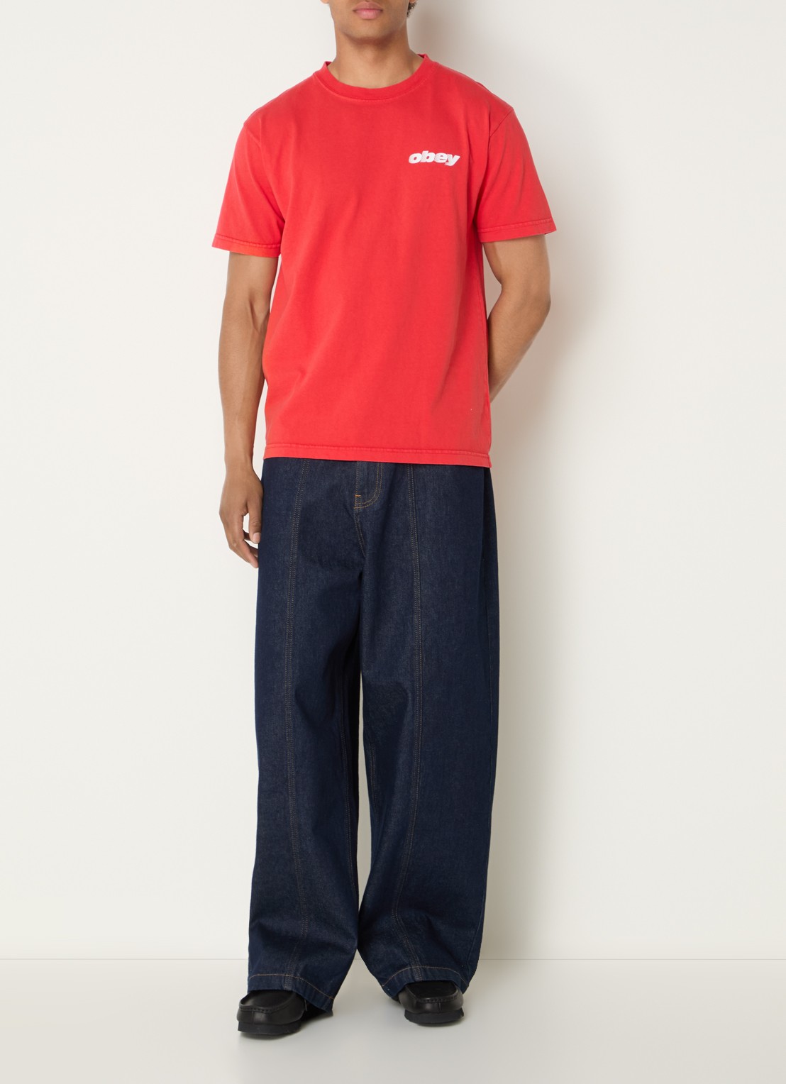 Obey Diffusion T-shirt met logo- en backprint - voorkant 2 rood