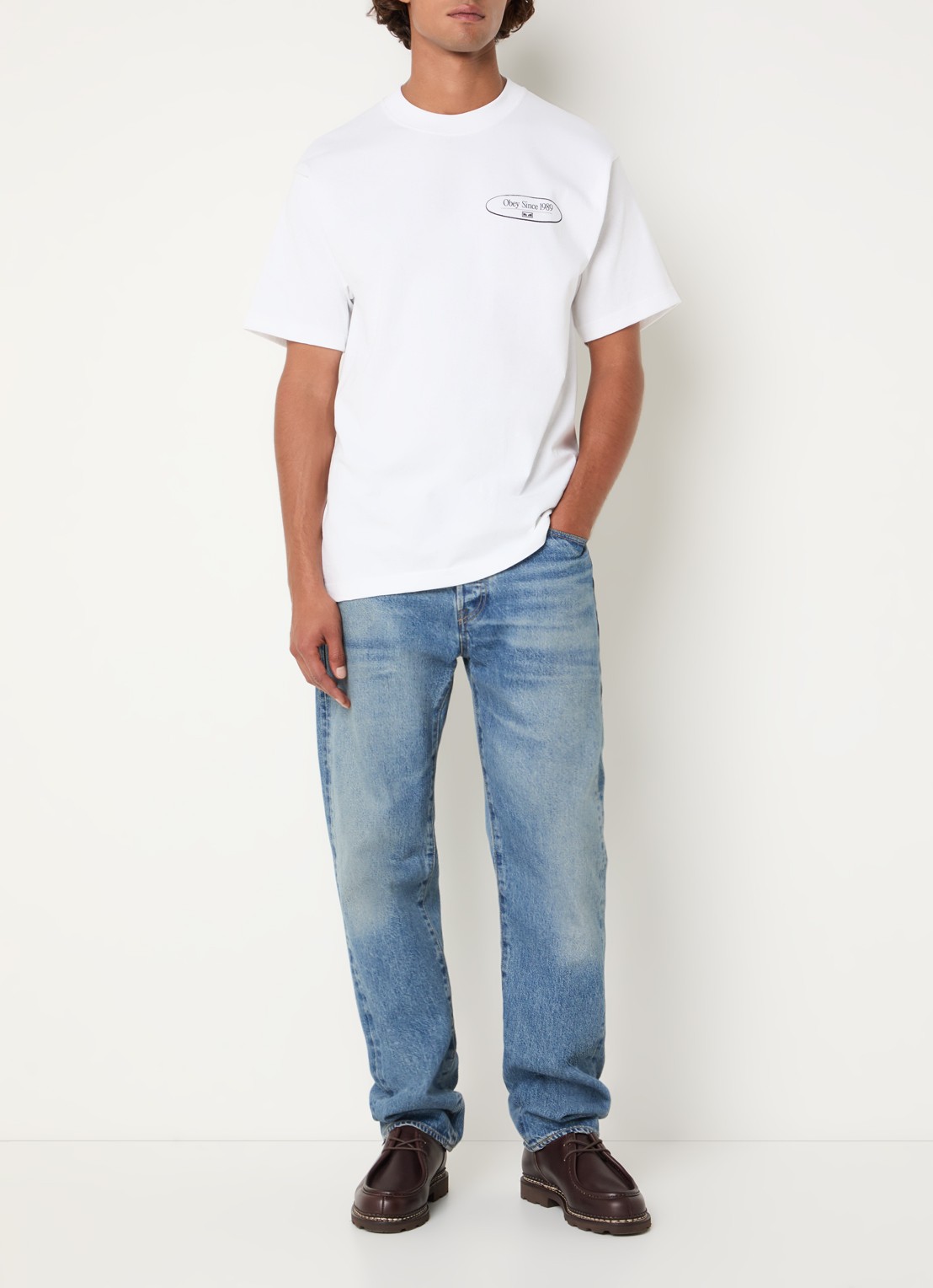 Obey Disruption T-shirt met logo- en backprint - voorkant 3 wit