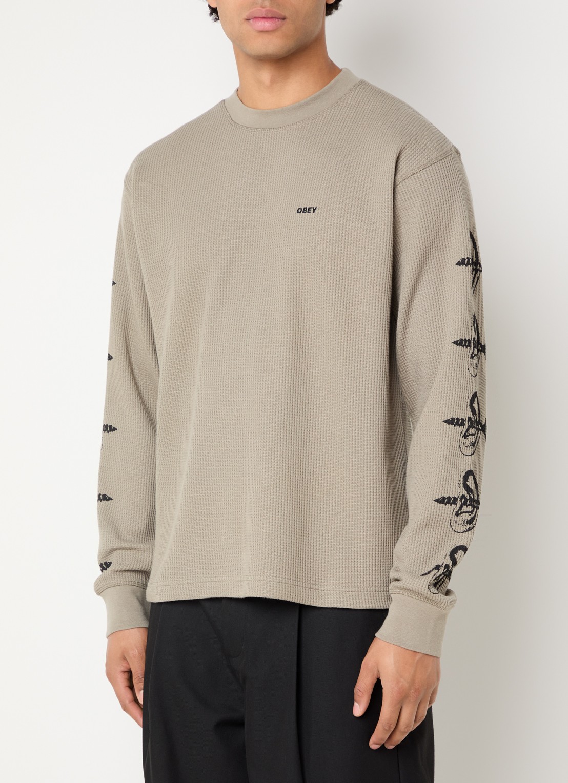 Obey Ears longsleeve met print - detail 4 olijfgroen