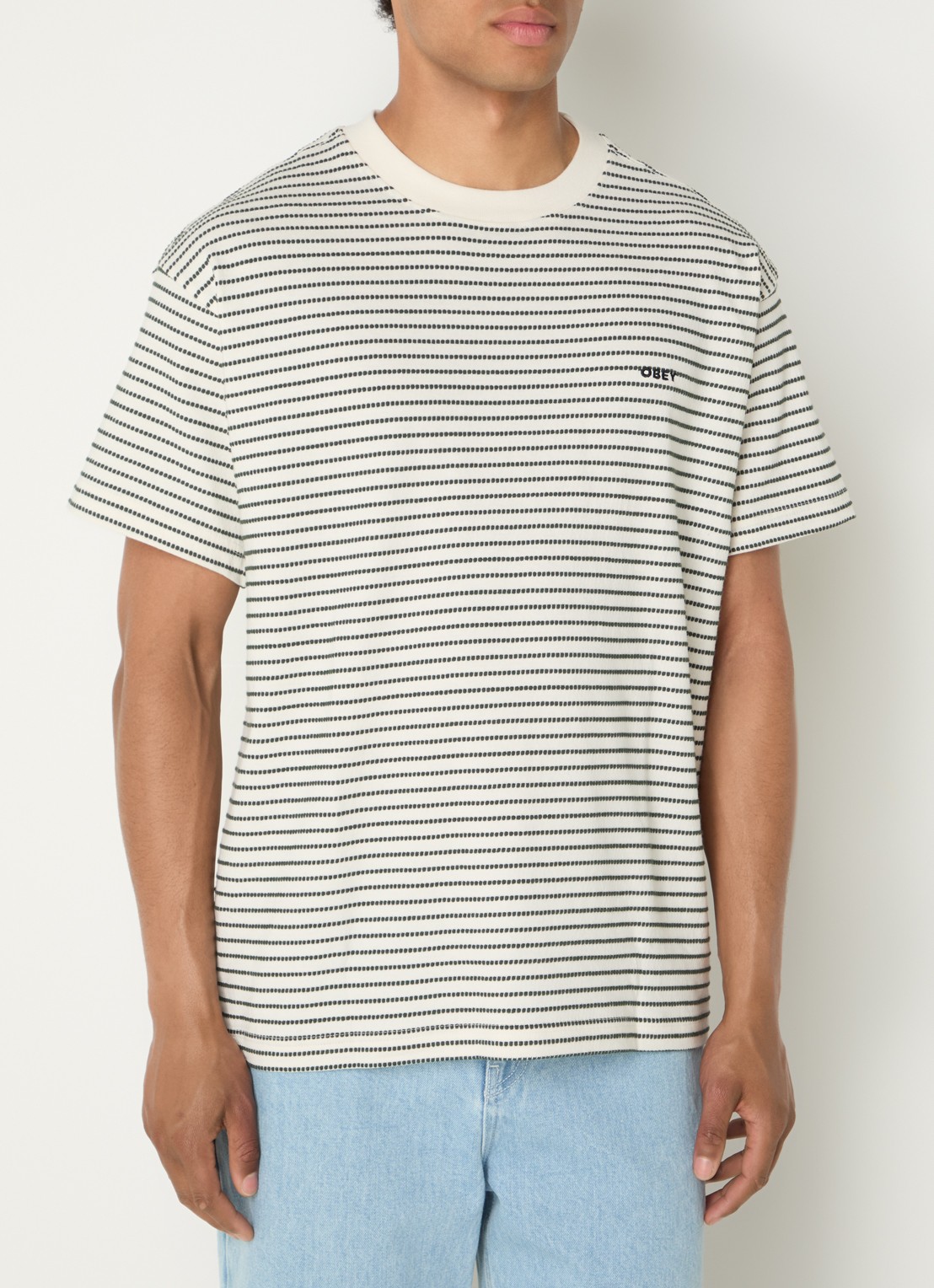 Obey Edwin T-shirt met streepprint - detail donkergroen