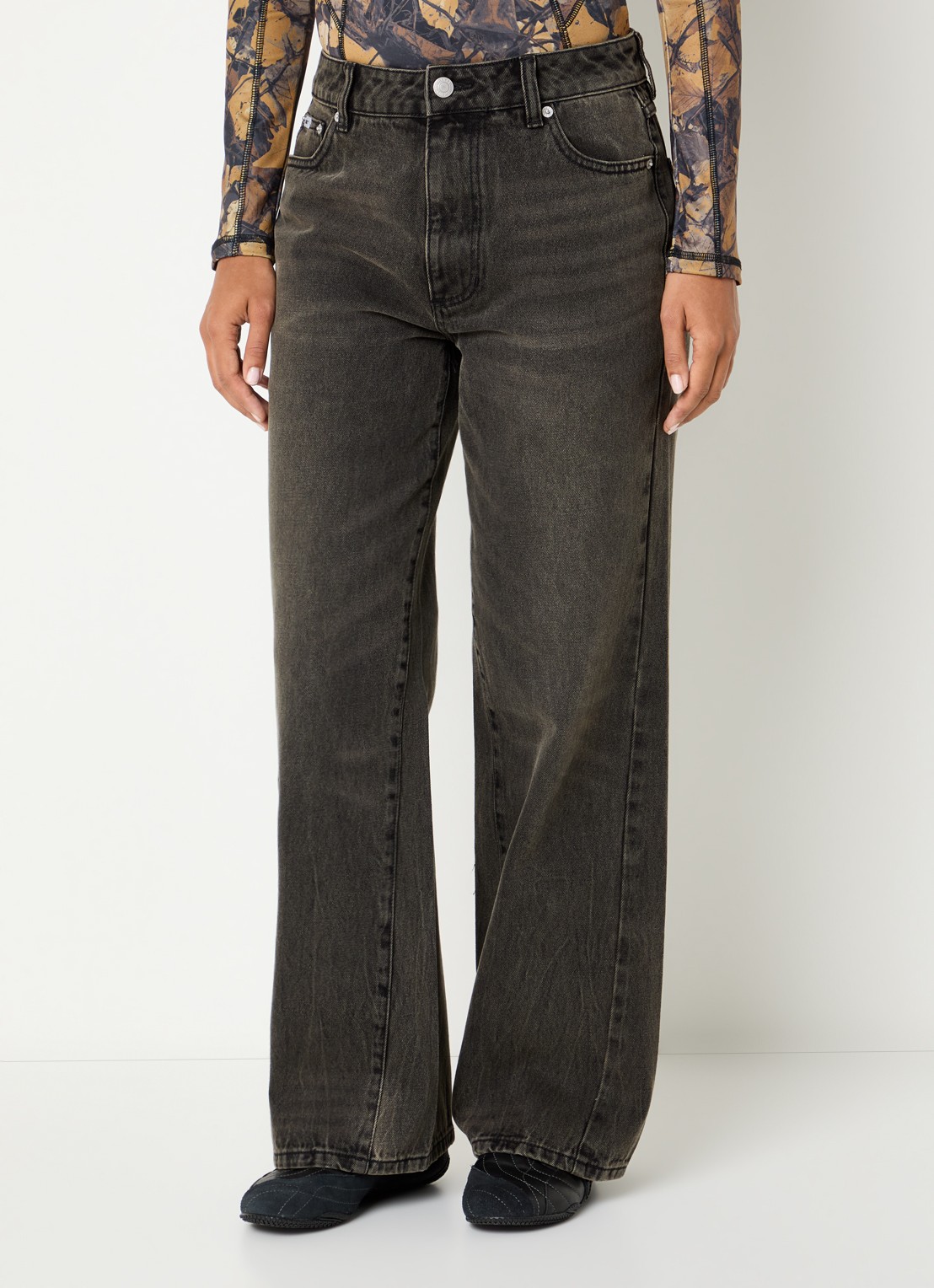 Obey Elara high waist wide fit jeans met gekleurde wassing - detail 4 antraciet