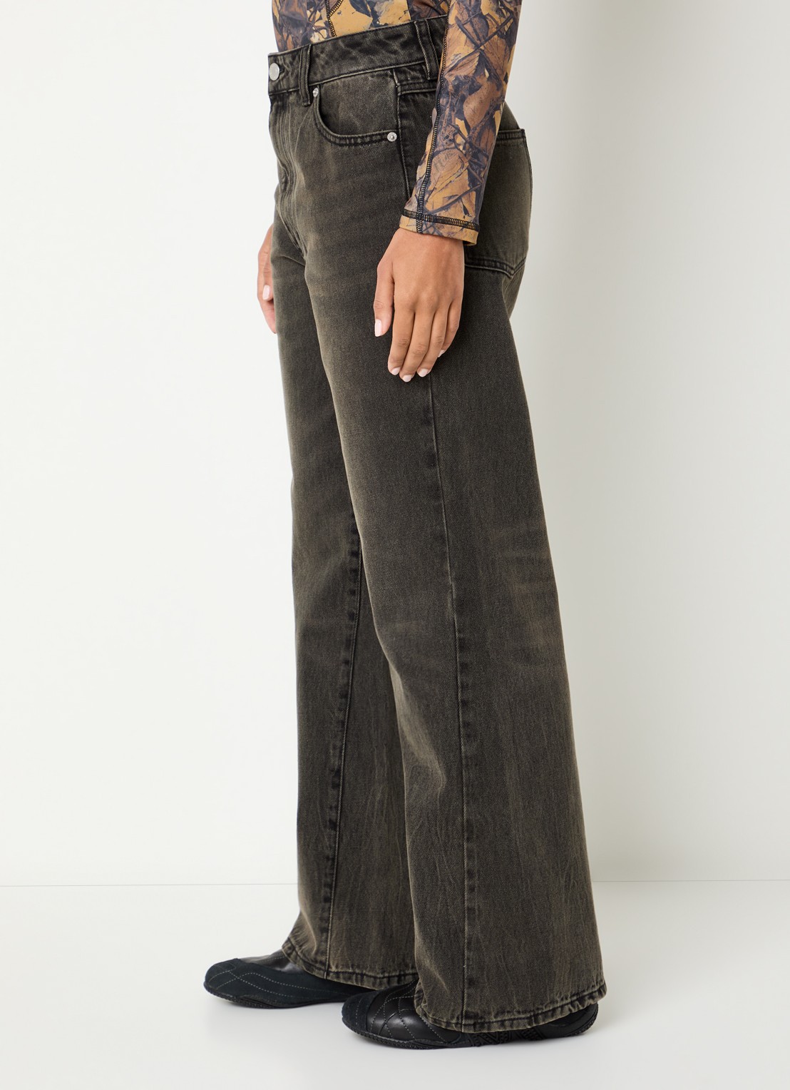 Obey Elara high waist wide fit jeans met gekleurde wassing - detail 5 antraciet