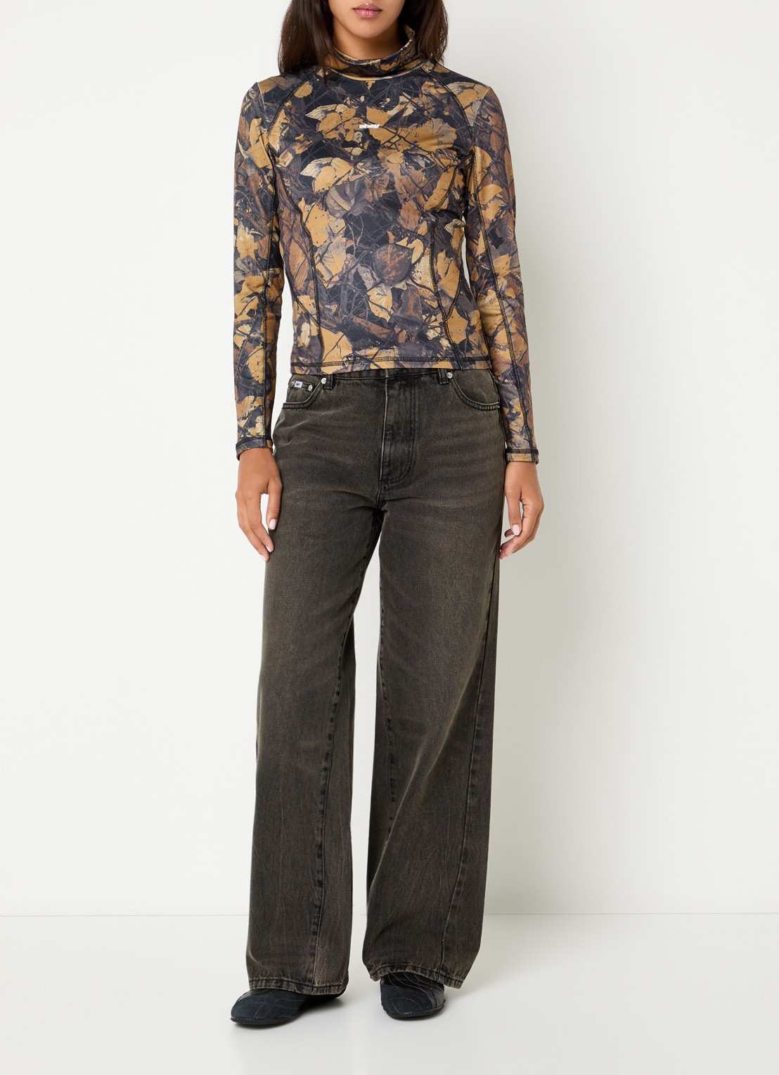 Obey Elara high waist wide fit jeans met gekleurde wassing - voorkant 3 antraciet