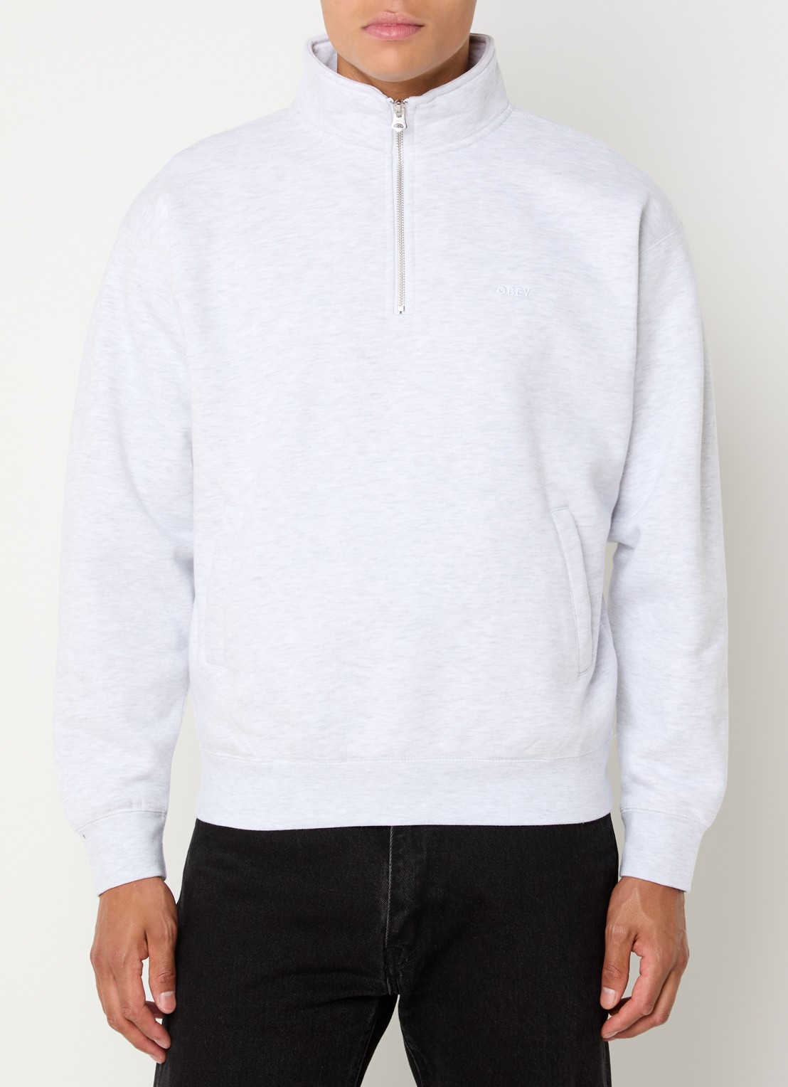 Obey Established Works sweater met halve rits en logoborduring - detail 4 wit