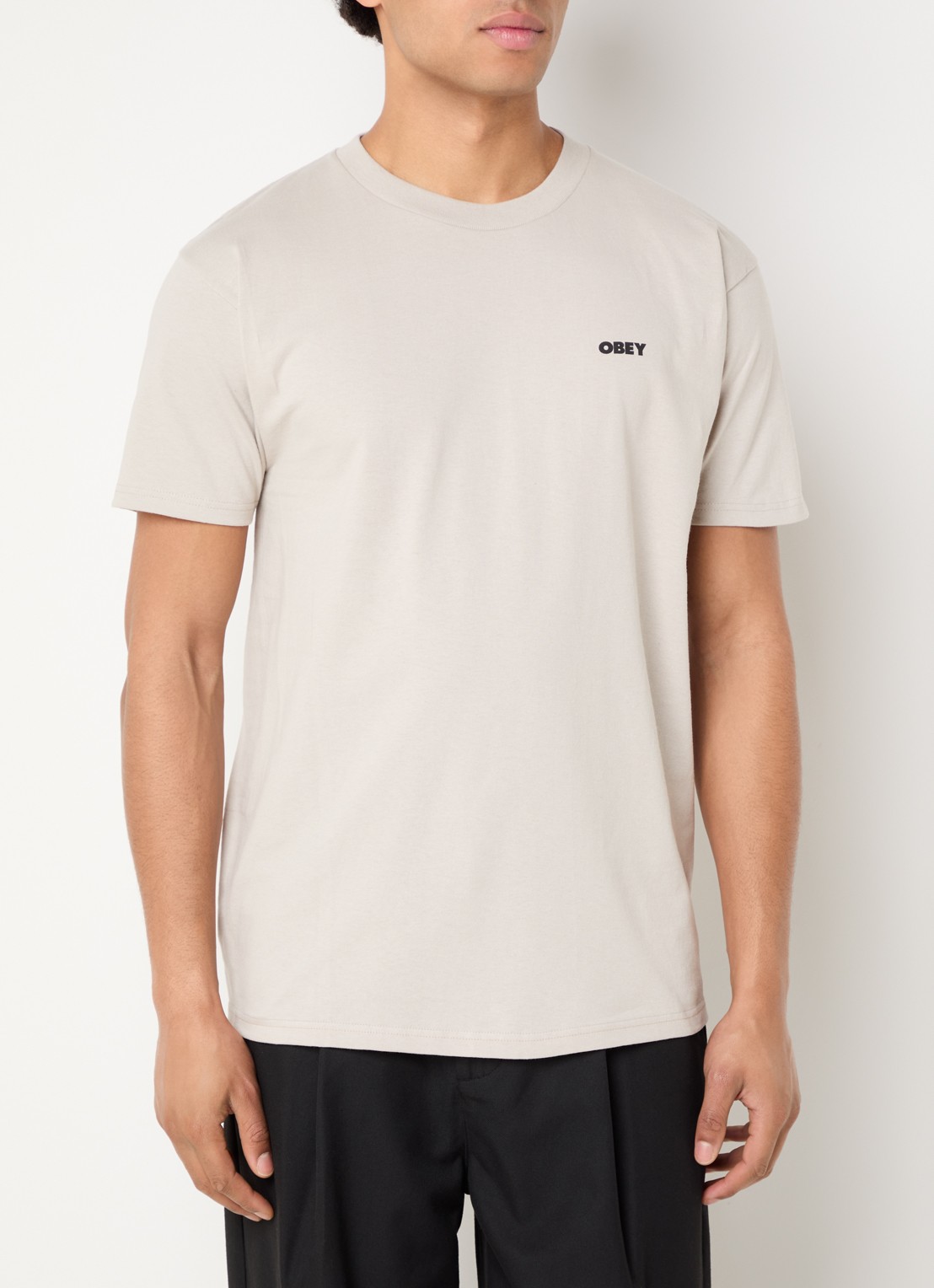 Obey Eyes Open Mind Open T-shirt met logo- en backprint - achterkant 3 beige