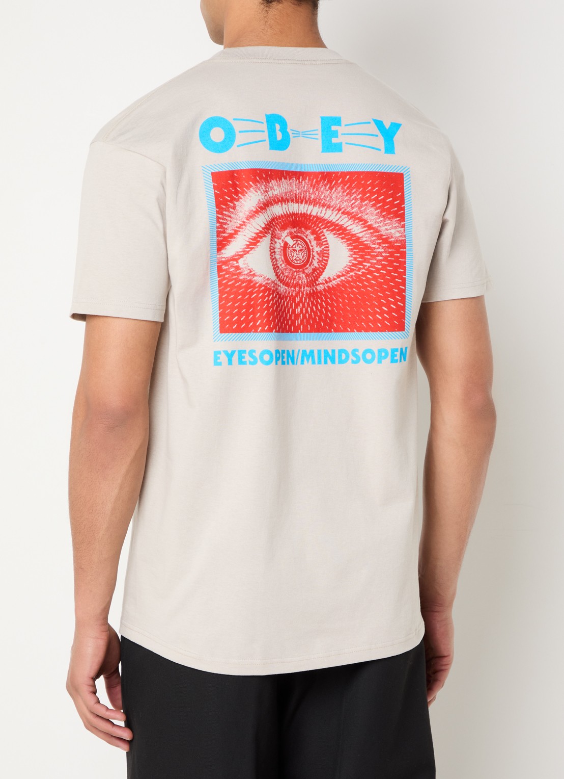 Obey Eyes Open Mind Open T-shirt met logo- en backprint - detail 4 beige