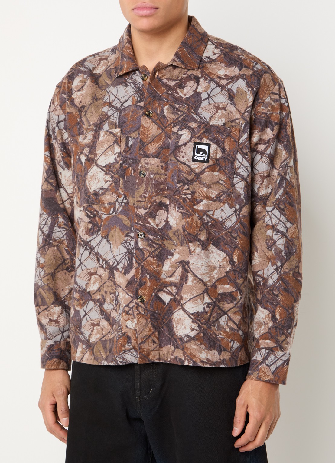 Obey Fence regular fit overhemd met print - detail bruin