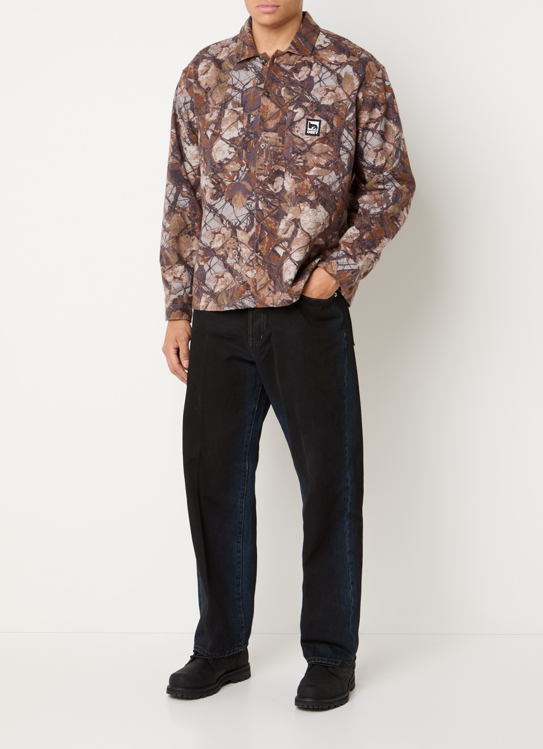 Obey Fence regular fit overhemd met print - voorkant 4 bruin